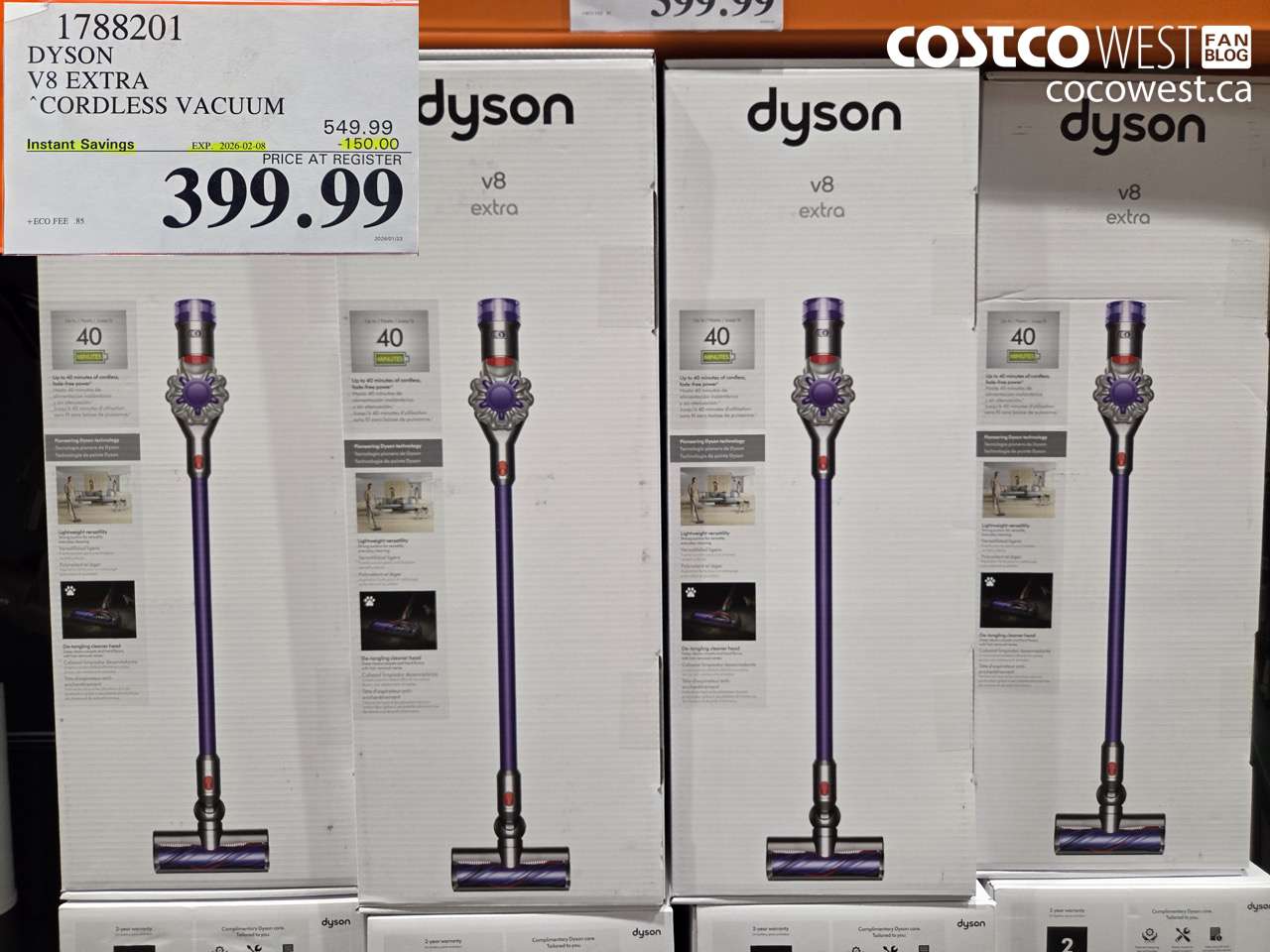 1788201 DYSON V8 EXTRA CORDLESS VACUUM ($150.00 INSTANT SAVINGS EXPIRES ON 2026-02-08) $399.99