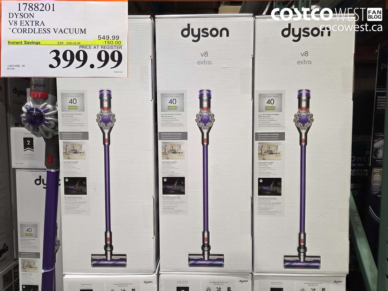 1788201 DYSON V8 EXTRA CORDLESS VACUUM ($150.00 INSTANT SAVINGS EXPIRES ON 2026-02-08) $399.99