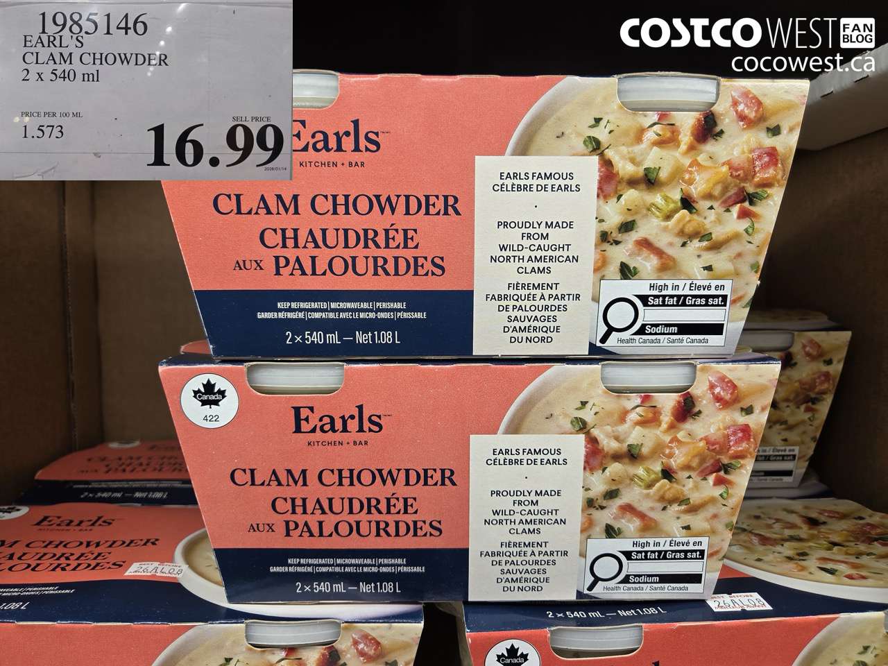 1985146 EARL'S CLAM CHOWDER 2 X 540ML $16.99