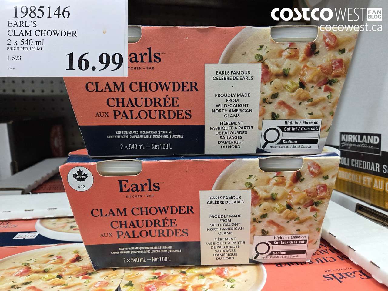 1985146 EARL'S CLAM CHOWDER 2 X 540ML $16.99