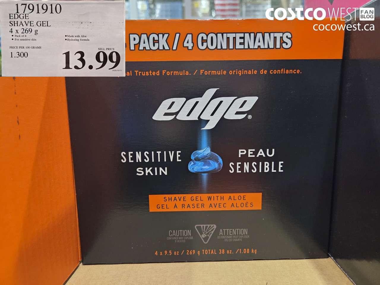 1791910 EDGE SHAVING GEL 4 X 269G $13.99