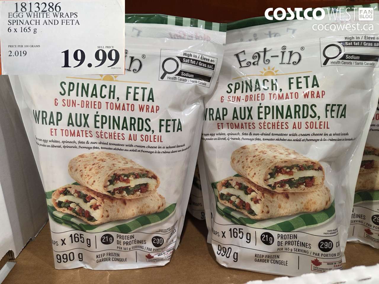 1813286 EGG WHITE WRAPS SPINACH AND FETA 6 X 165G $19.99