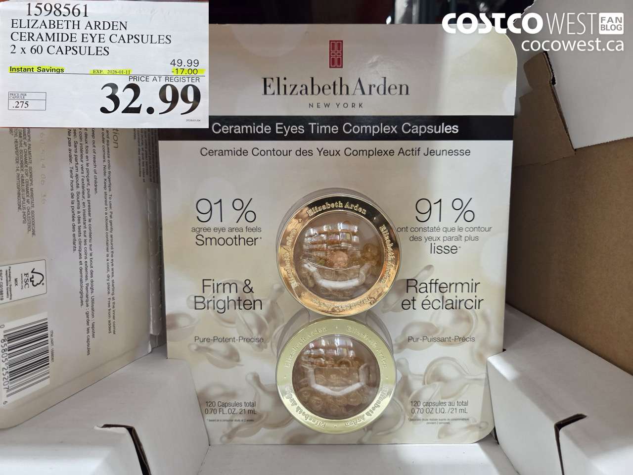 1598561 ELIZABETH ARDEN CERAMIDE EYE CAPSULES 2 X 60 CAPSULES ($17.00 INSTANT SAVINGS EXPIRES ON 2026-01-11) $32.99