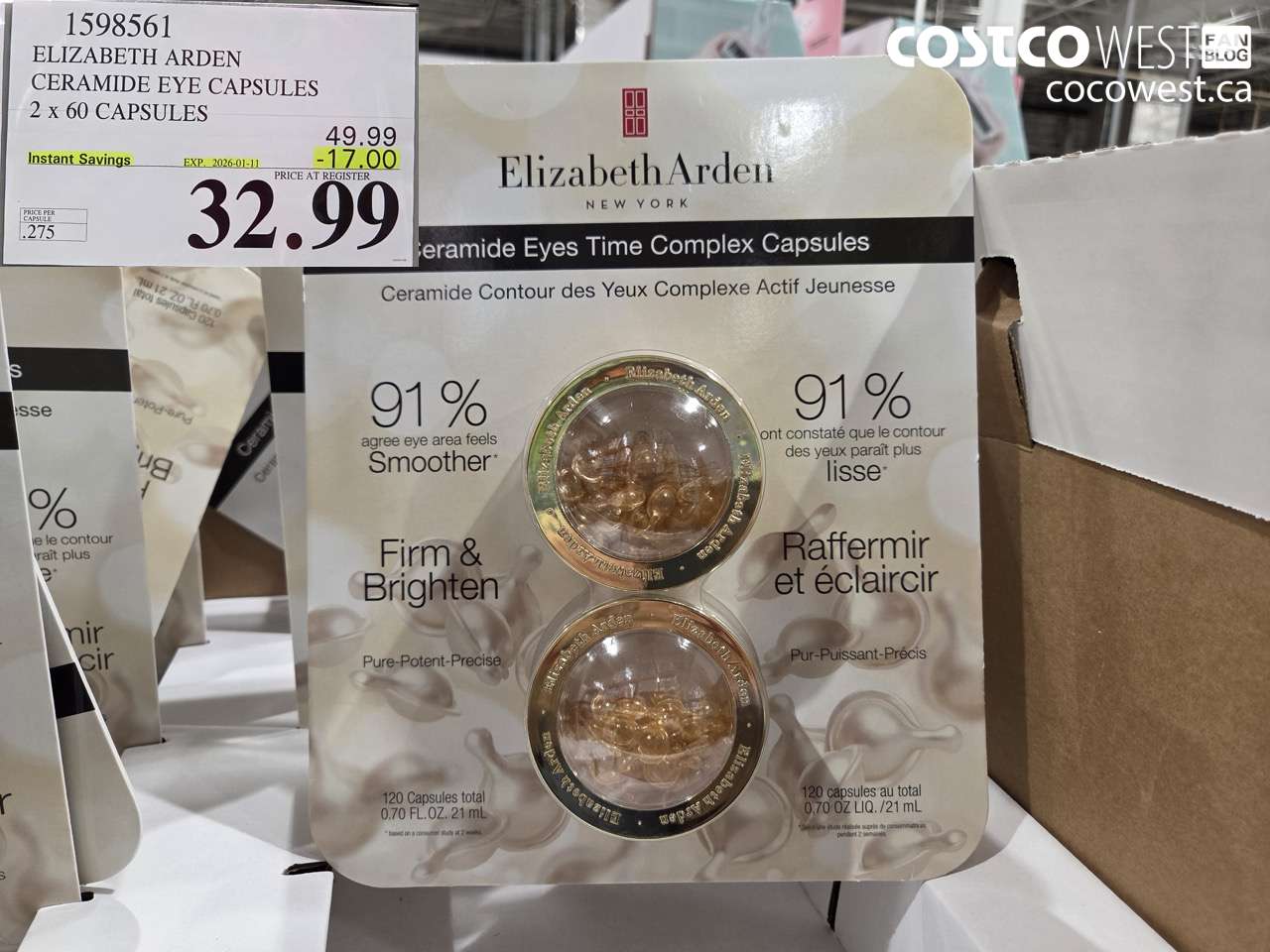 1598561 ELIZABETH ARDEN CERAMIDE EYE CAPSULES 2 X 60 CAPSULES ($17.00 INSTANT SAVINGS EXPIRES ON 2026-01-11) $32.99