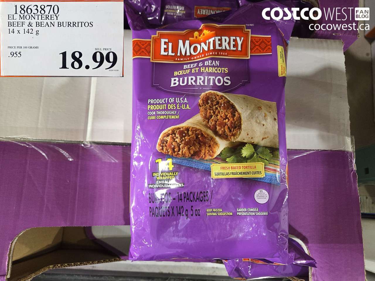 1863870 EL MONTEREY BEEF & BEAN BURRITOS 14 X 142G $18.99