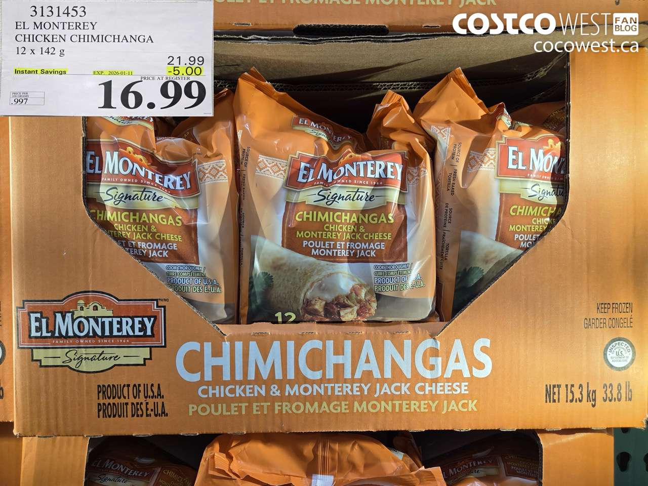 3131453 EL MONTEREY CHICKEN CHIMICHANGA 12 X 142G ($5.00 INSTANT SAVINGS EXPIRES ON 2026-01-11) $16.99