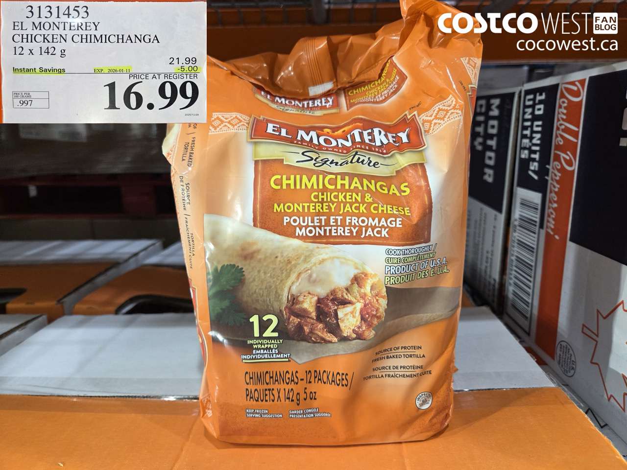 3131453 EL MONTEREY CHICKEN CHIMICHANGA 12 X 142G ($5.00 INSTANT SAVINGS EXPIRES ON 2026-01-11) $16.99