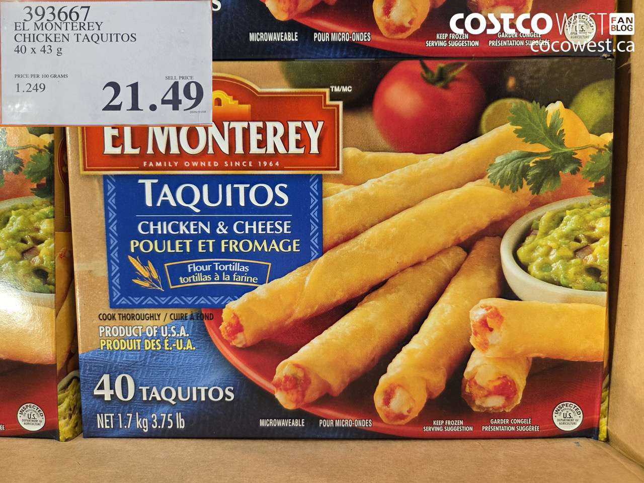 393667 EL MONTEREY CHICKEN TAQUITOS 40 x 43 g $21.49