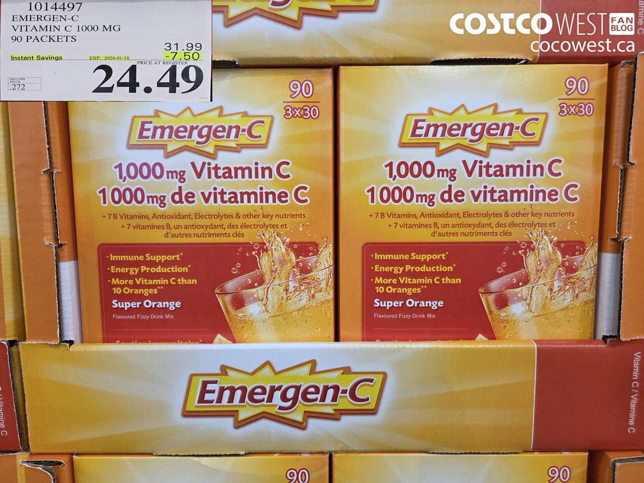 1014497 EMERGEN-C ORANGE VITAMIN C 1000 MG 90 PACKETS ($7.50 INSTANT SAVINGS EXPIRES ON 2026-01-18) $24.49