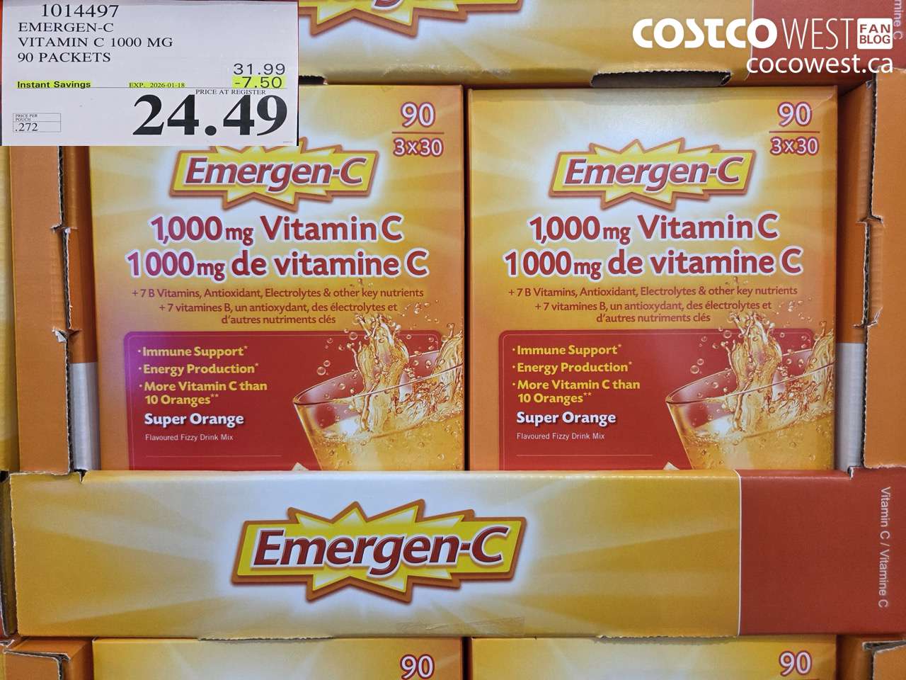1014497 EMERGEN-C ORANGE VITAMIN C 1000 MG 90 PACKETS ($7.50 INSTANT SAVINGS EXPIRES ON 2026-01-18) $24.49