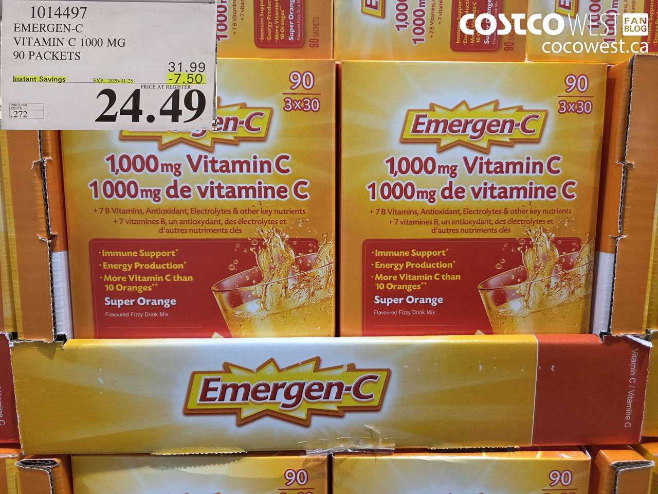 1014497 EMERGEN-C ORANGE VITAMIN C 1000 MG 90 PACKETS ($7.50 INSTANT SAVINGS EXPIRES ON 2026-01-25) $24.49