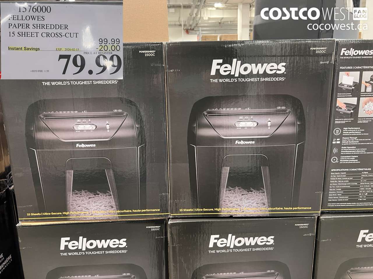 1576000 FELLOWES PAPER SHREDDER 15 SHEET CROSS-CUT ($20.00 INSTANT SAVINGS EXPIRES ON 2026-02-15) $79.99