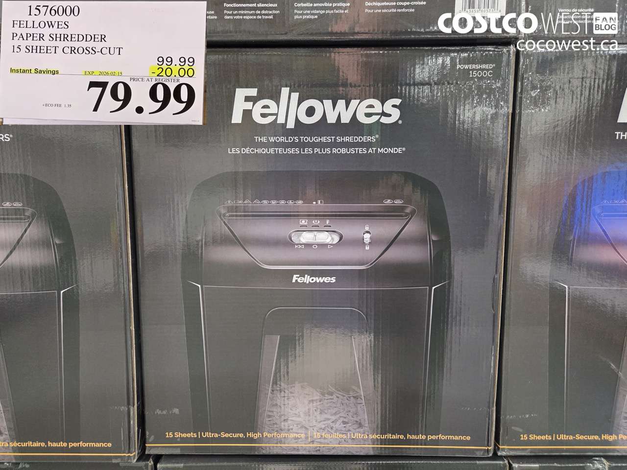 1576000 FELLOWES PAPER SHREDDER 15 SHEET CROSS-CUT ($20.00 INSTANT SAVINGS EXPIRES ON 2026-02-15) $79.99