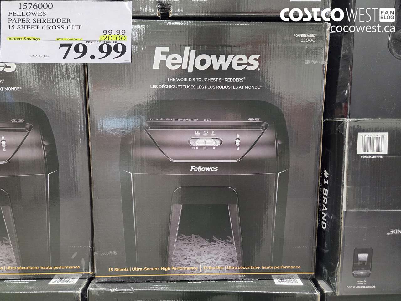 1576000 FELLOWES PAPER SHREDDER 15 SHEET CROSS-CUT ($20.00 INSTANT SAVINGS EXPIRES ON 2026-02-15) $79.99