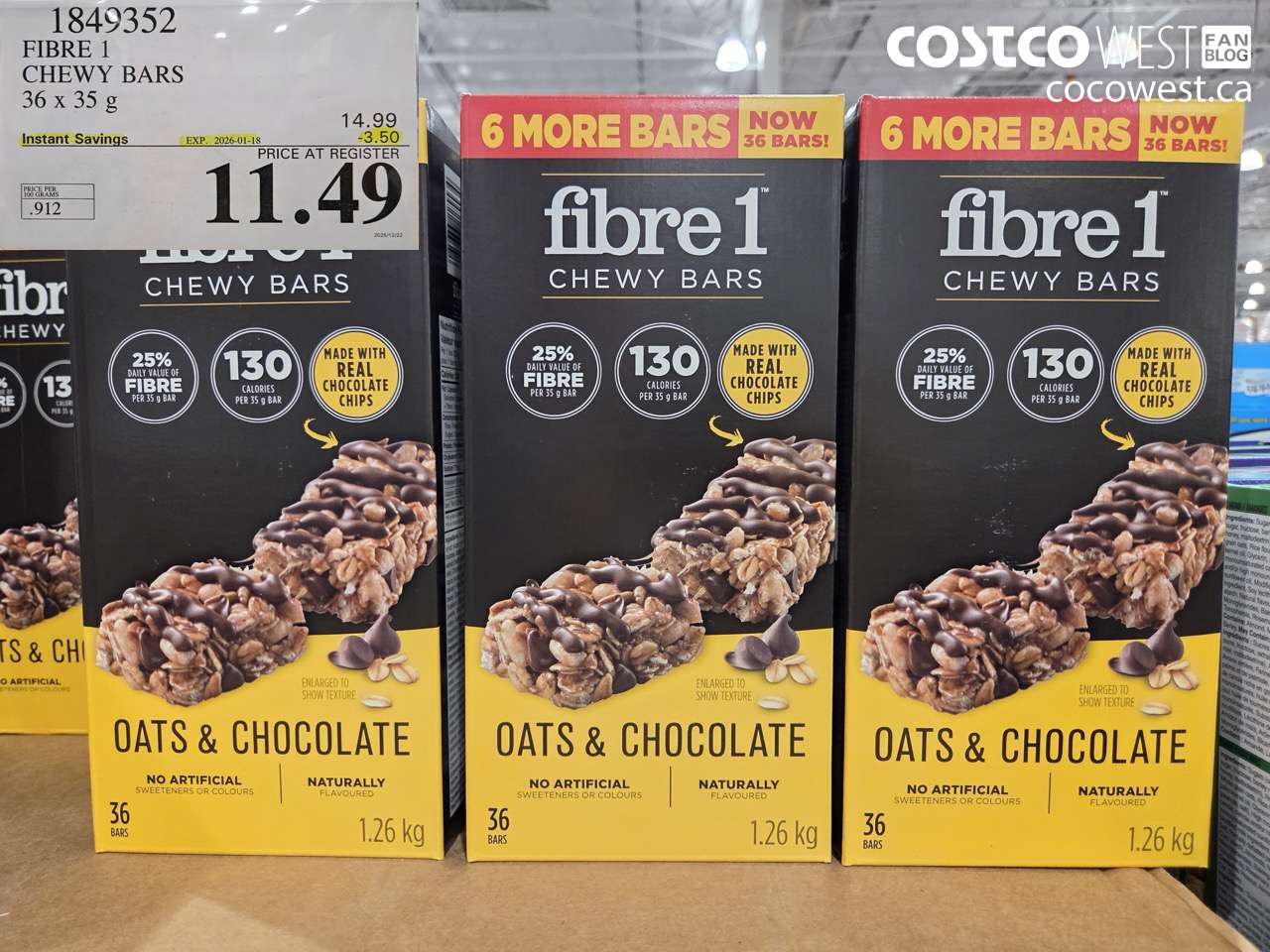 1849352 FIBRE 1 CHEWY BARS 36 x 35 g ($3.50 INSTANT SAVINGS EXPIRES ON 2026-01-18) $11.49