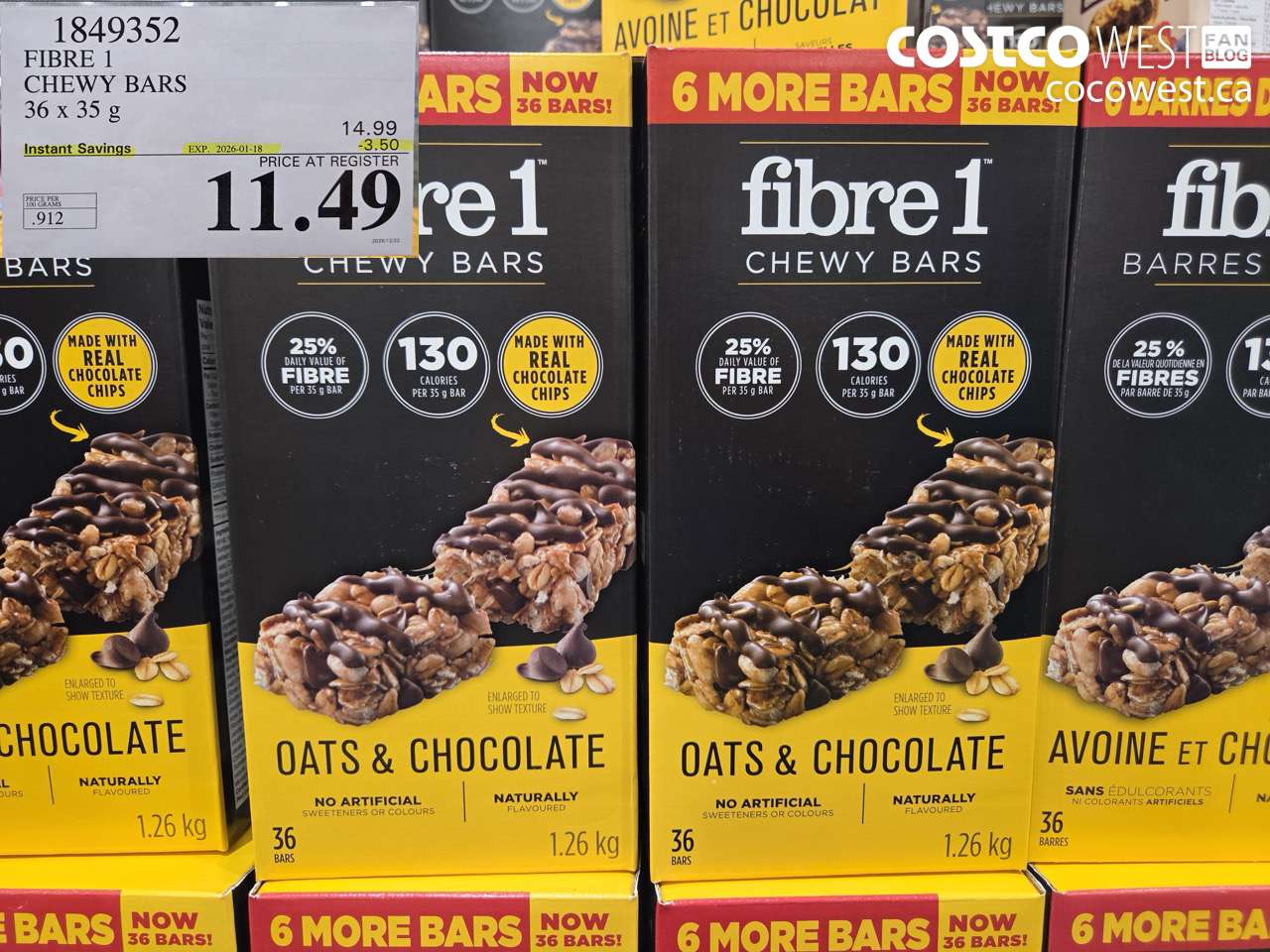 1849352 FIBRE 1 CHEWY BARS 36 x 35 g ($3.50 INSTANT SAVINGS EXPIRES ON 2026-01-18) $11.49