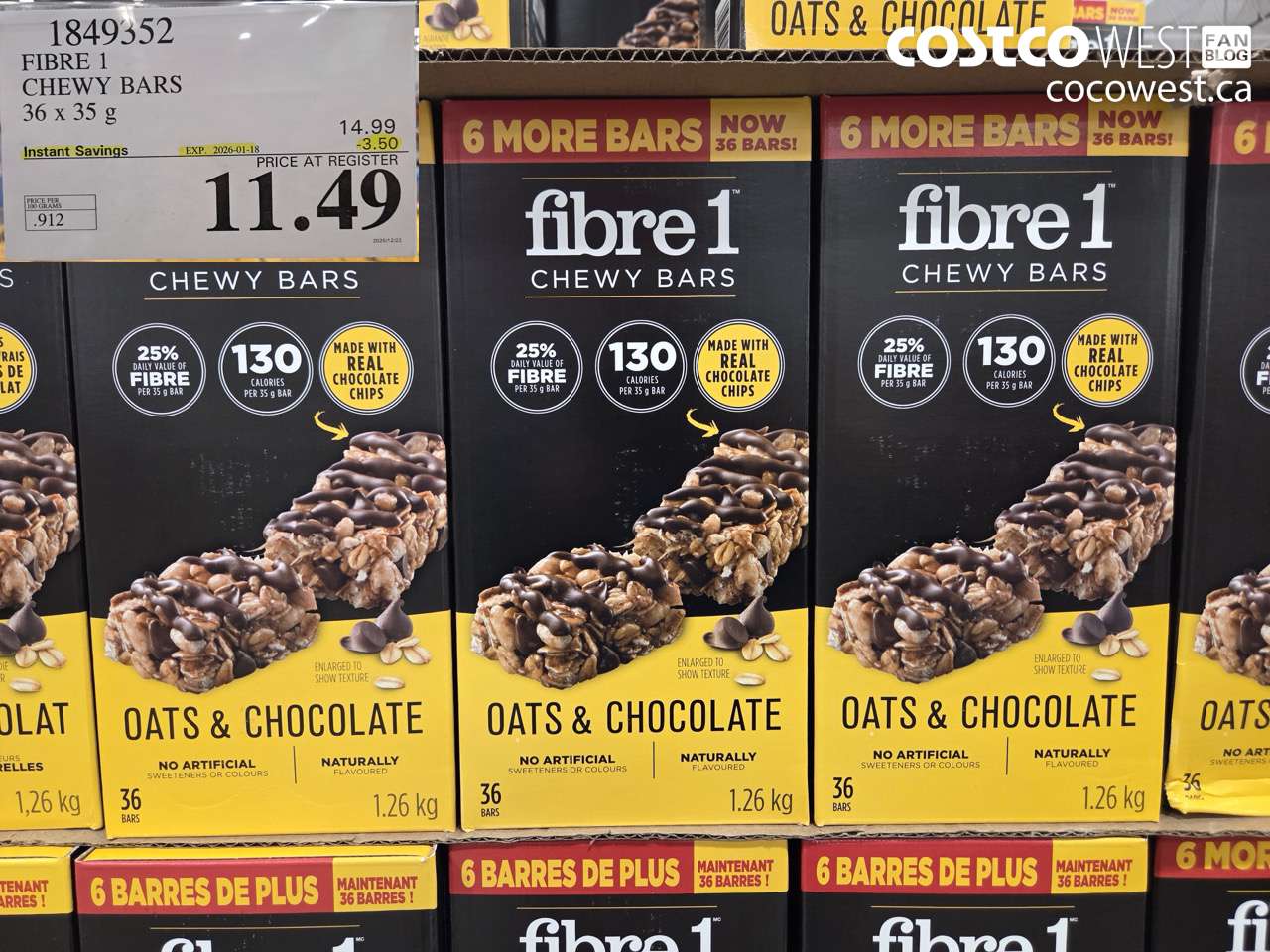 1849352 FIBRE 1 CHEWY BARS 36 x 35 g ($3.50 INSTANT SAVINGS EXPIRES ON 2026-01-18) $11.49