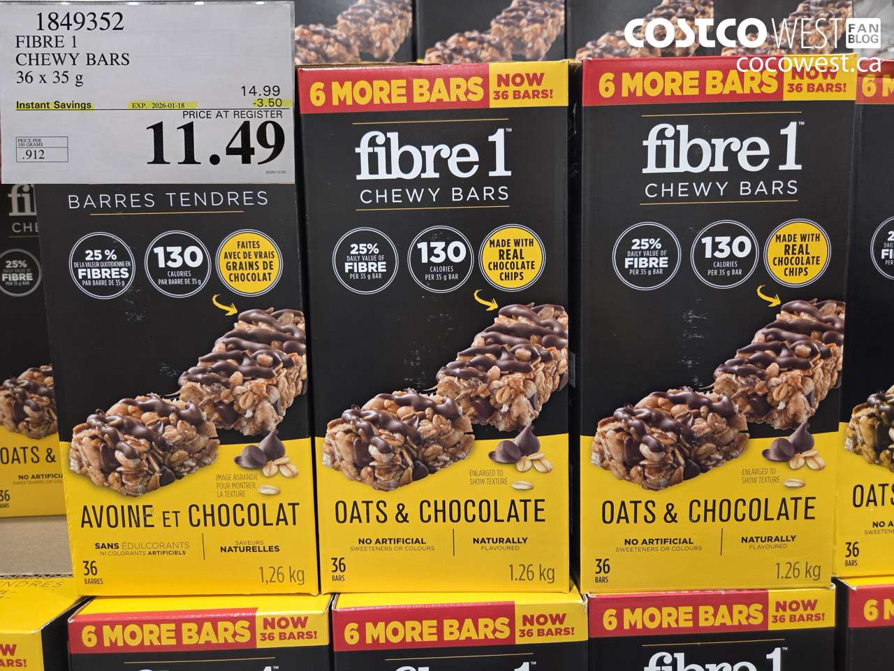 1849352 FIBRE 1 CHEWY BARS 36 x 35 g ($3.50 INSTANT SAVINGS EXPIRES ON 2026-01-18) $11.49