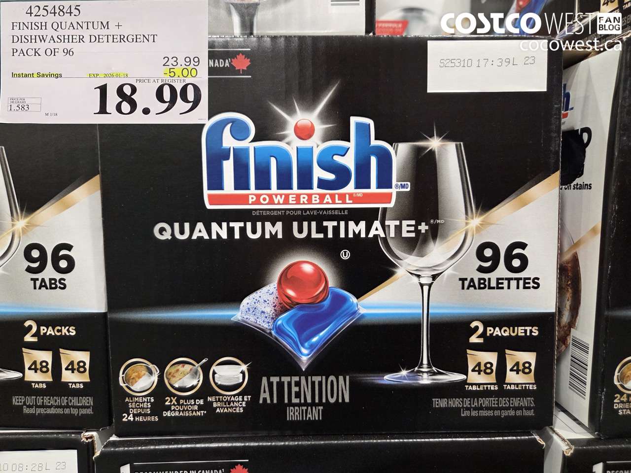 4254845 FINISH QUANTUM PLUS DISHWASHER DETERGENT 96 TABS ($5.00 INSTANT SAVINGS EXPIRES ON 2026-01-18) $18.99