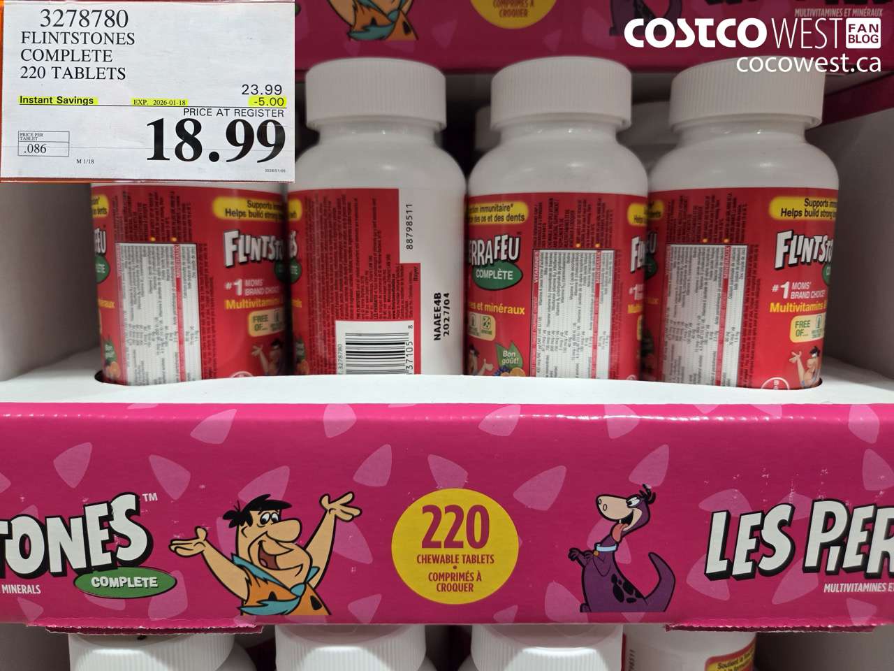 3278780 FLINTSTONES COMPLETE CHILDREN'S VITAMINS 220 TABLETS ($5.00 INSTANT SAVINGS EXPIRES ON 2026-01-18) $18.99