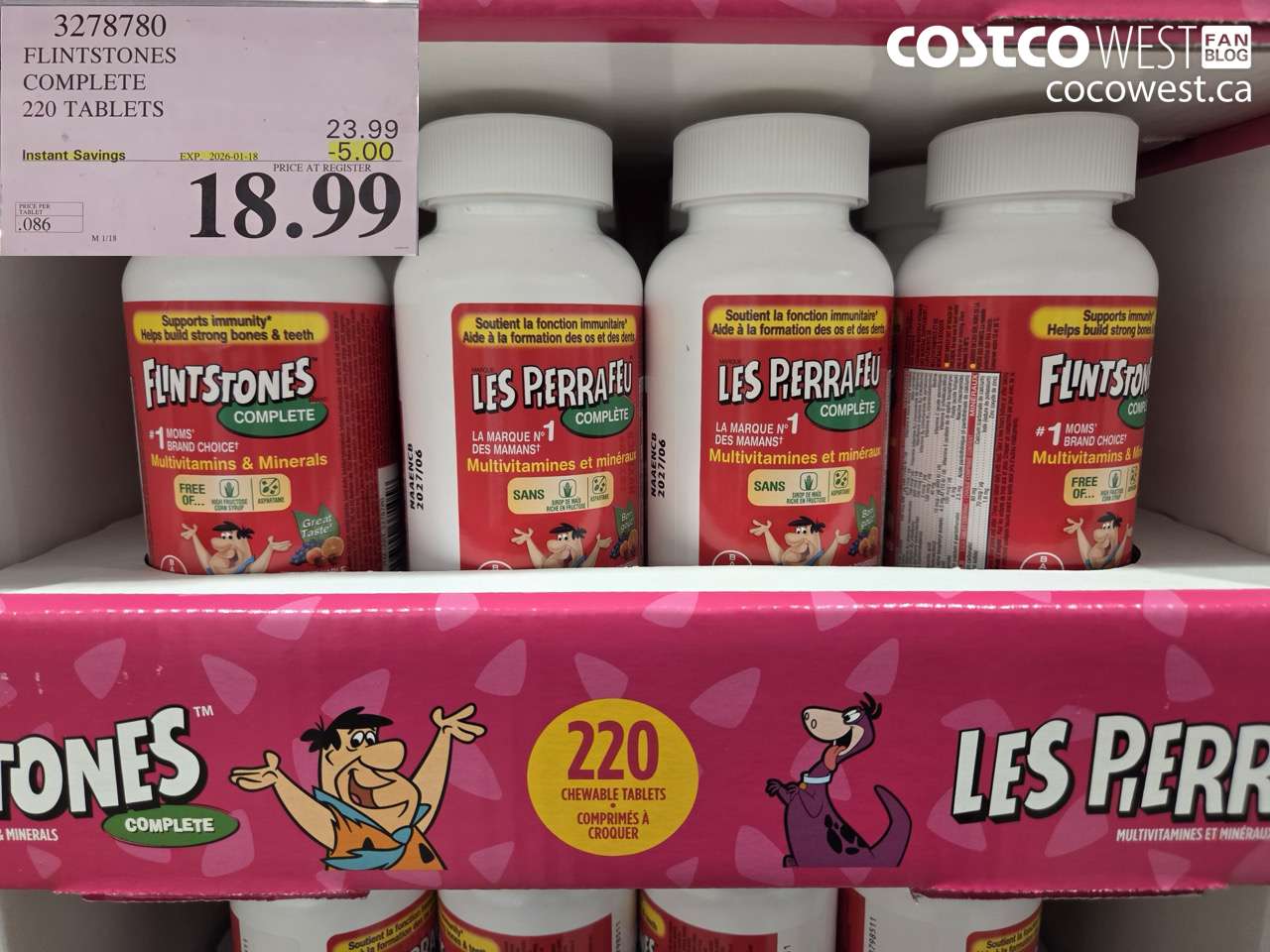 3278780 FLINTSTONES COMPLETE CHILDREN'S VITAMINS 220 TABLETS ($5.00 INSTANT SAVINGS EXPIRES ON 2026-01-18) $18.99