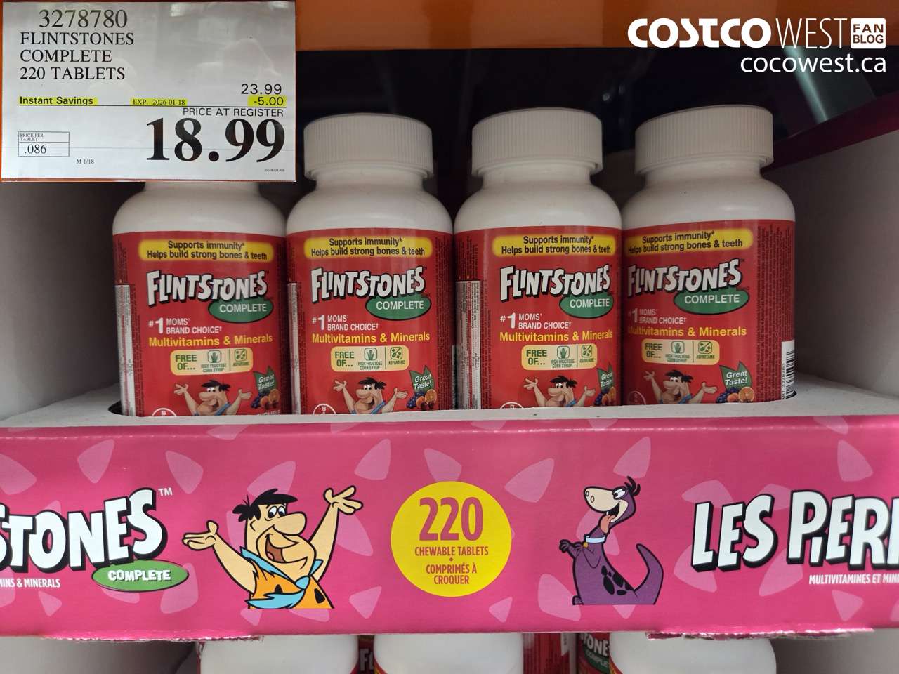 3278780 FLINTSTONES COMPLETE CHILDREN'S VITAMINS 220 TABLETS ($5.00 INSTANT SAVINGS EXPIRES ON 2026-01-18) $18.99