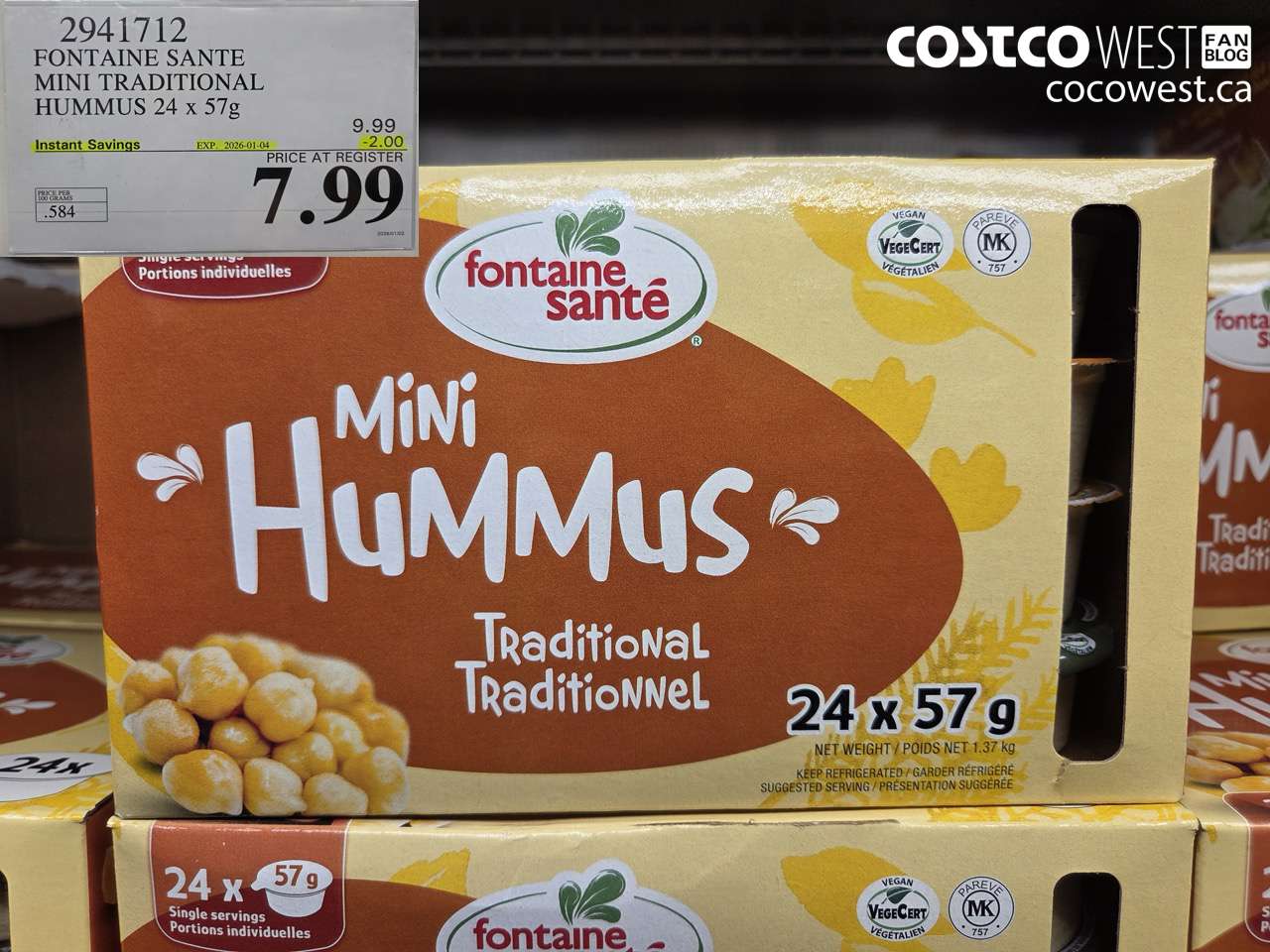 2941712 FONTAINE SANTE MINI TRADITIONAL HUMMUS 24 x 57 g ($2.00 INSTANT SAVINGS EXPIRES ON 2026-01-04) $7.99