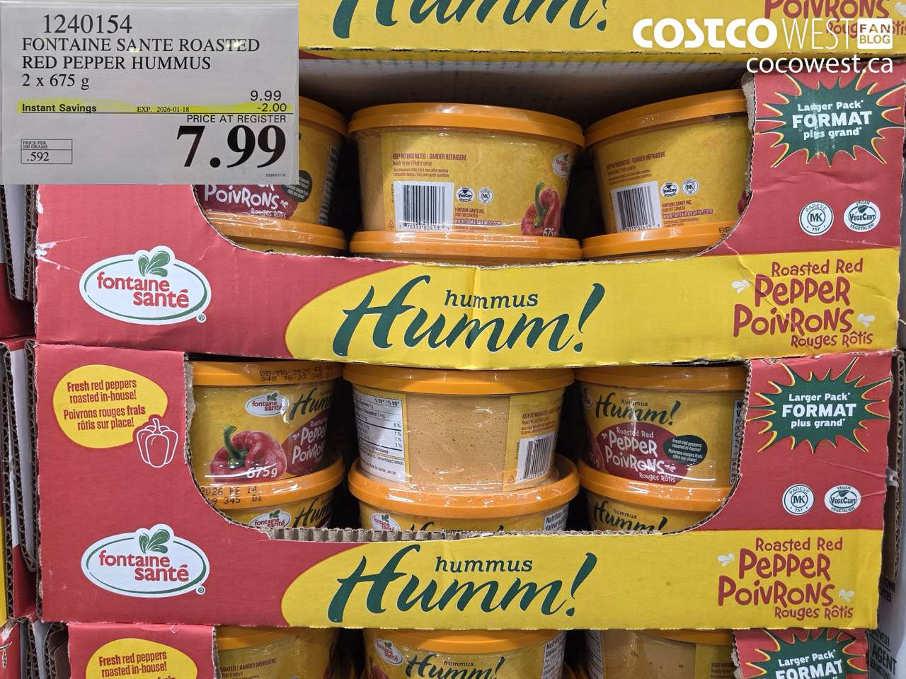 1240154 FONTAINE SANTE ROASTED RED PEPPER HUMMUS 2 X 675G ($2.00 INSTANT SAVINGS EXPIRES ON 2026-01-18) $7.99