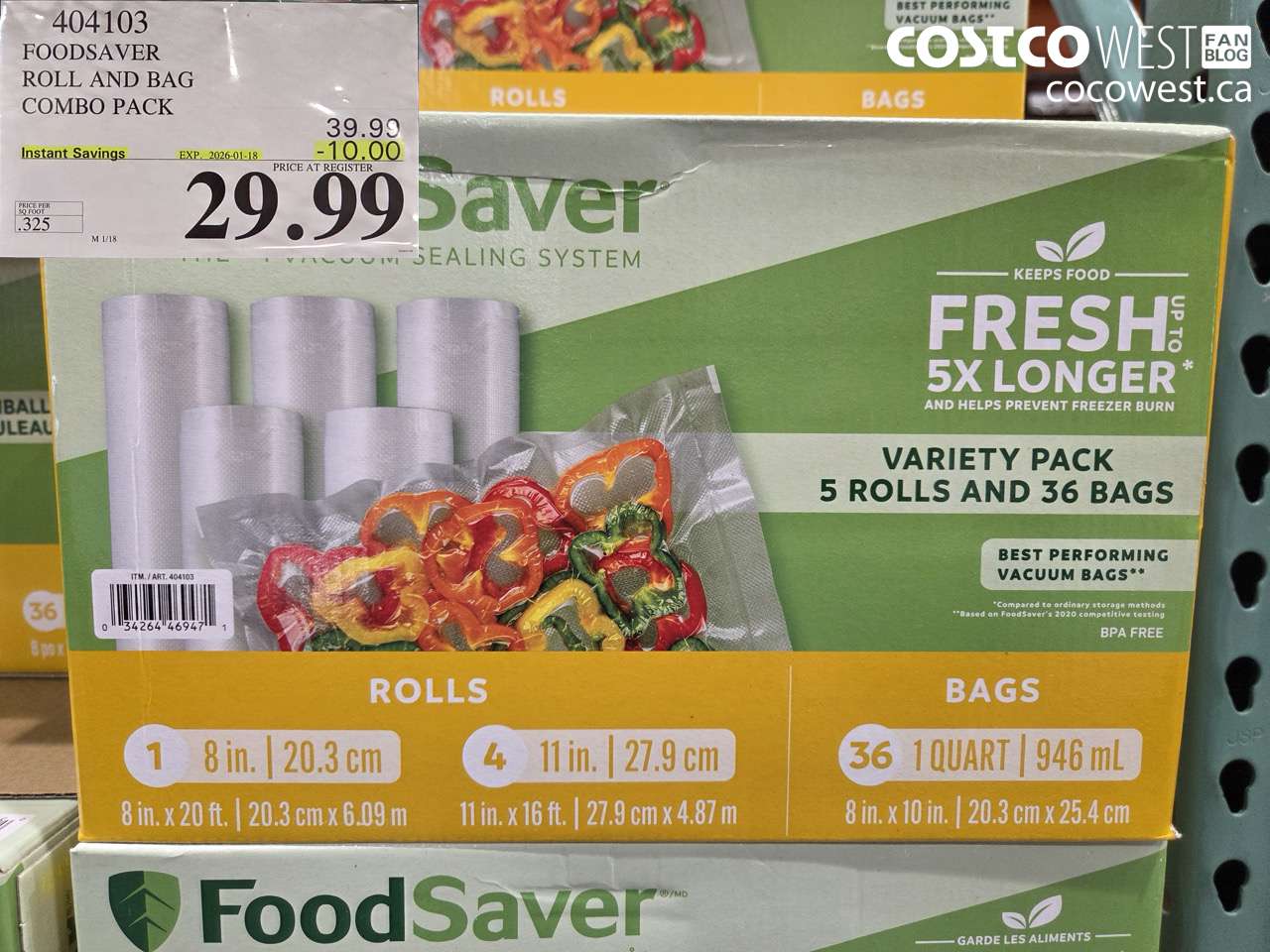 404103 FOODSAVER ROLLS AND PRE-CUT BAGS ($10.00 INSTANT SAVINGS EXPIRES ON 2026-01-18) $29.99