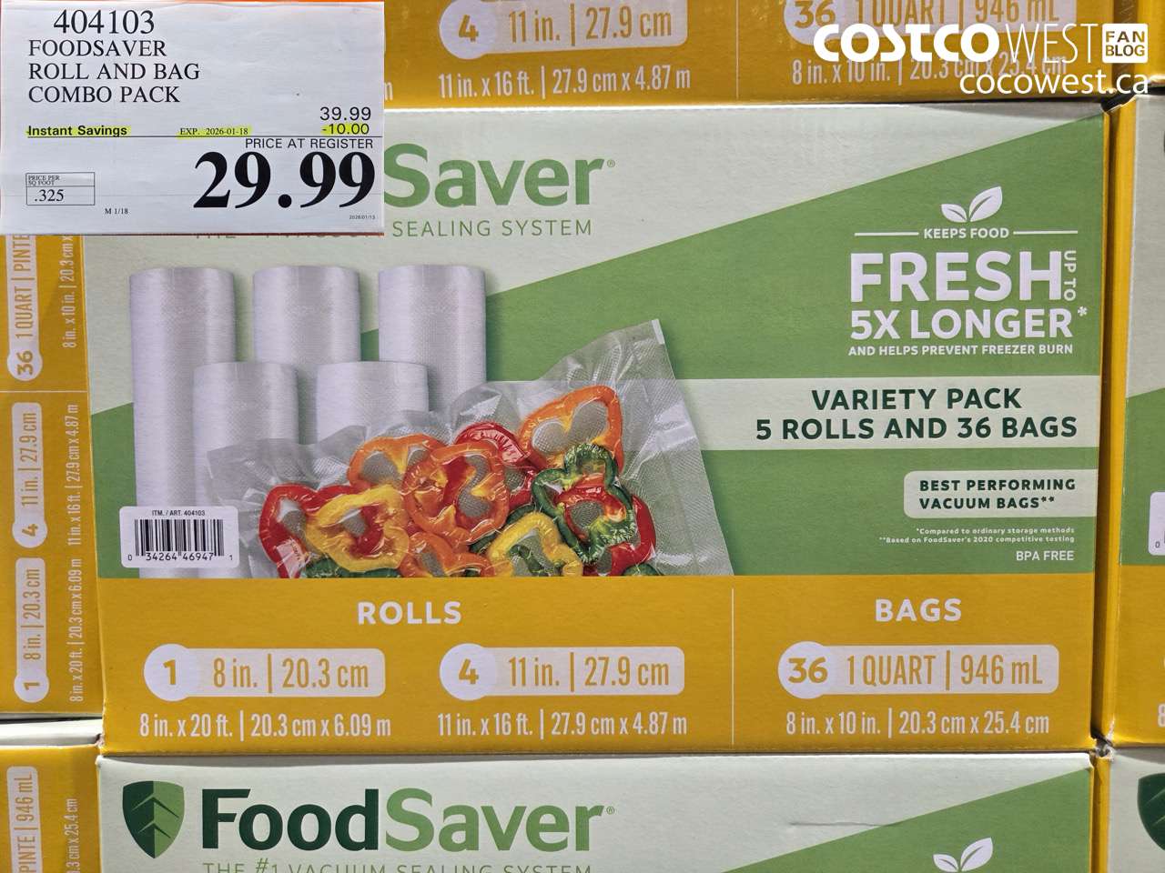 404103 FOODSAVER ROLLS AND PRE-CUT BAGS ($10.00 INSTANT SAVINGS EXPIRES ON 2026-01-18) $29.99