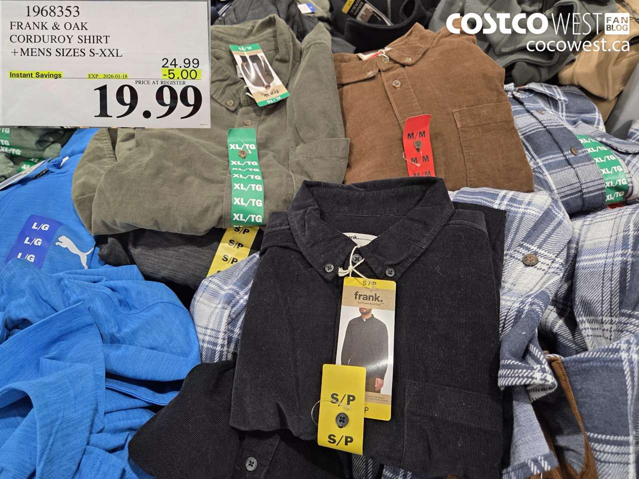 1968353 FRANK & OAK CORDUROY SHIRT MENS SIZES S-XXL ($5.00 INSTANT SAVINGS EXPIRES ON 2026-01-18) $19.99