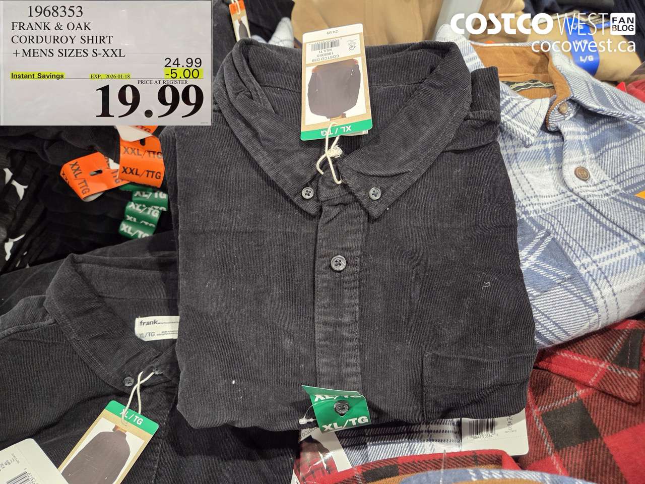 1968353 FRANK & OAK CORDUROY SHIRT MENS SIZES S-XXL ($5.00 INSTANT SAVINGS EXPIRES ON 2026-01-18) $19.99