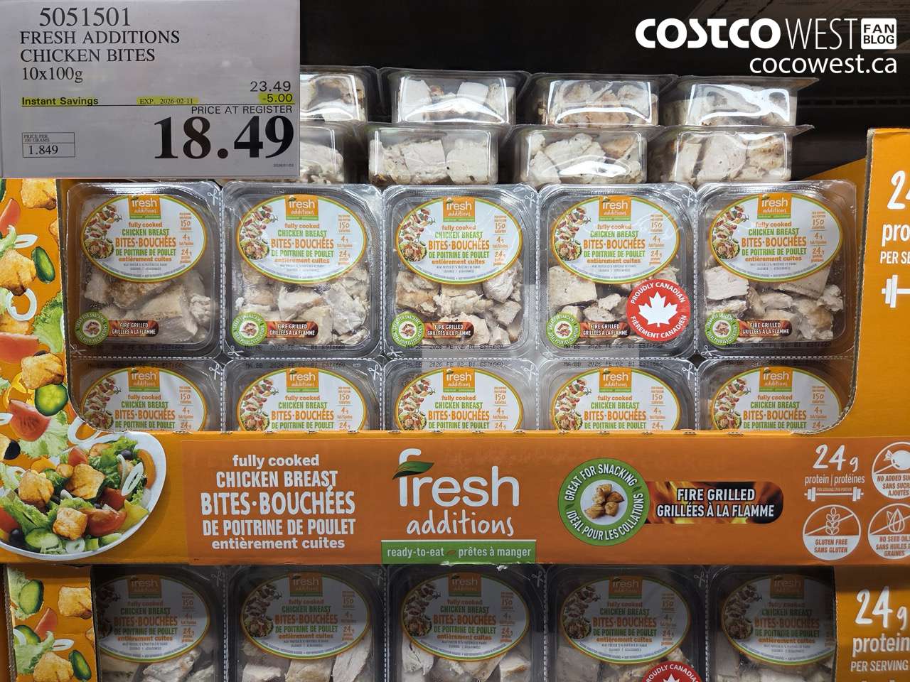 5051501 FRESH ADDITIONS CHICKEN BITES 10X100G ($5.00 INSTANT SAVINGS EXPIRES ON 2026-02-11) $18.49