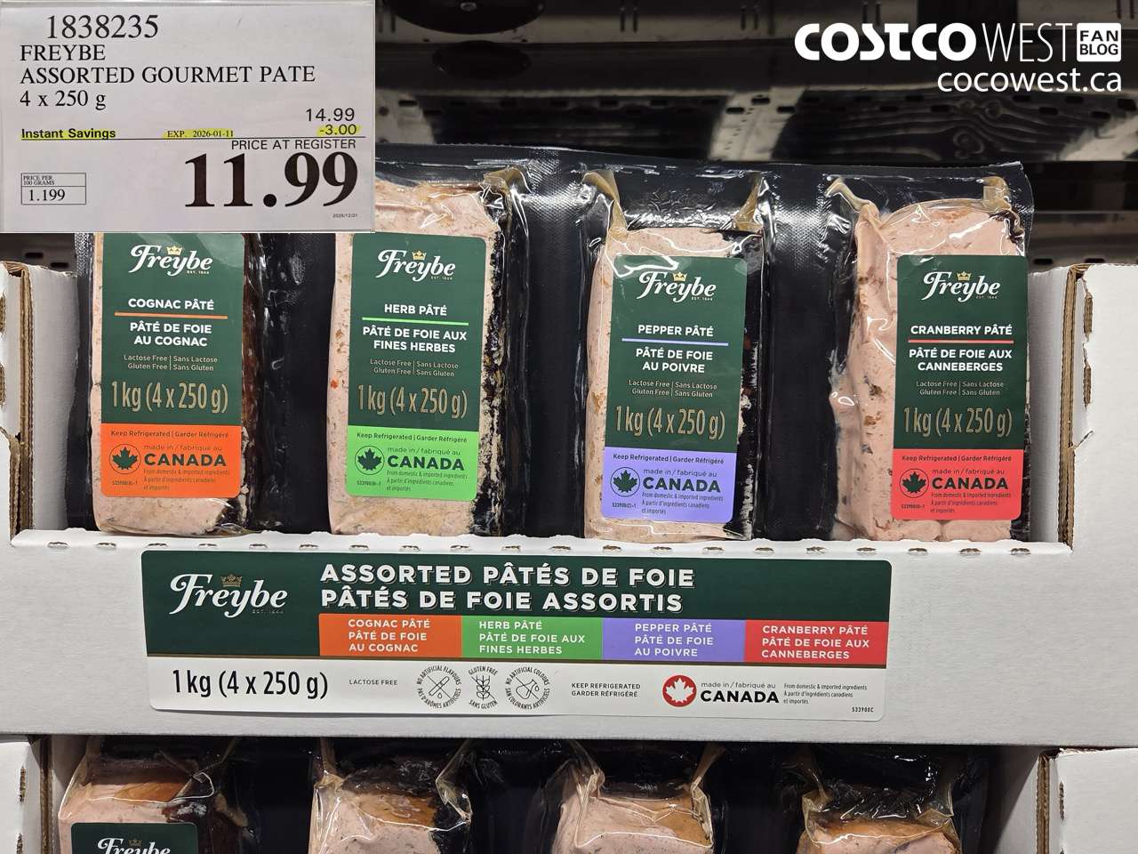 1838235 FREYBE ASSORTED GOURMET PATE 4 X 250G ($3.00 INSTANT SAVINGS EXPIRES ON 2026-01-11) $11.99