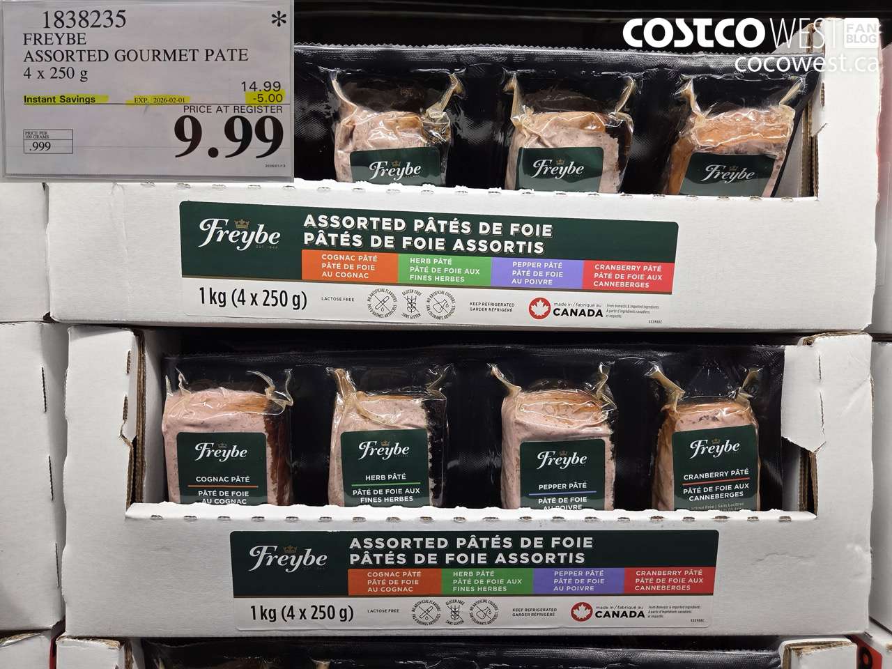 1838235 FREYBE ASSORTED GOURMET PATE 4 X 250G ($5.00 INSTANT SAVINGS EXPIRES ON 2026-02-01) $9.99