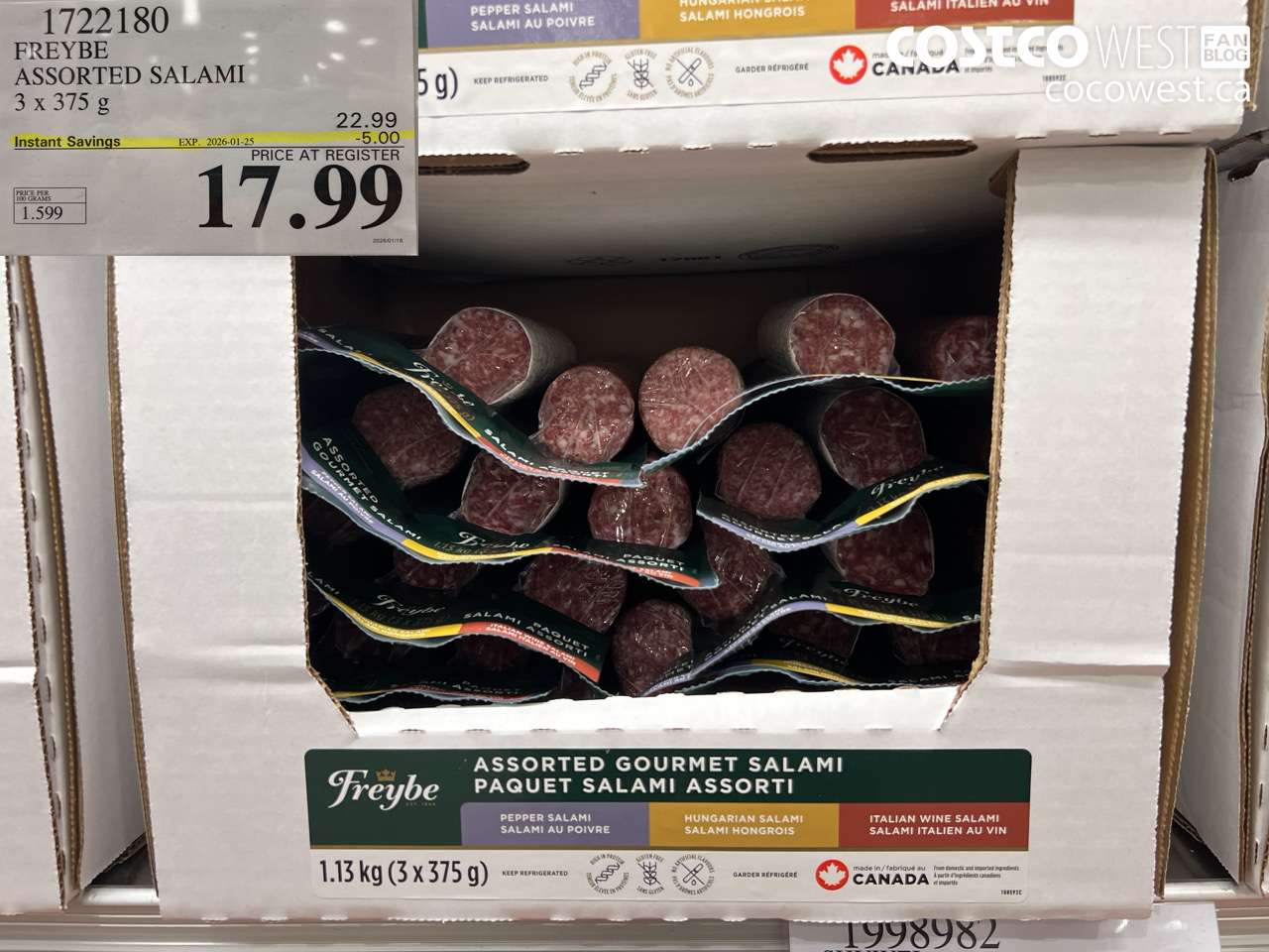 1722180 FREYBE ASSORTED SALAMI 3 x 375 g ($5.00 INSTANT SAVINGS EXPIRES ON 2026-01-25) $17.99