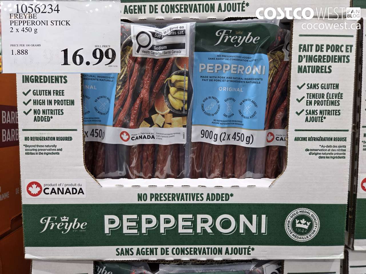 1056234 FREYBE PEPPERONI STICK 2 x 450g $16.99