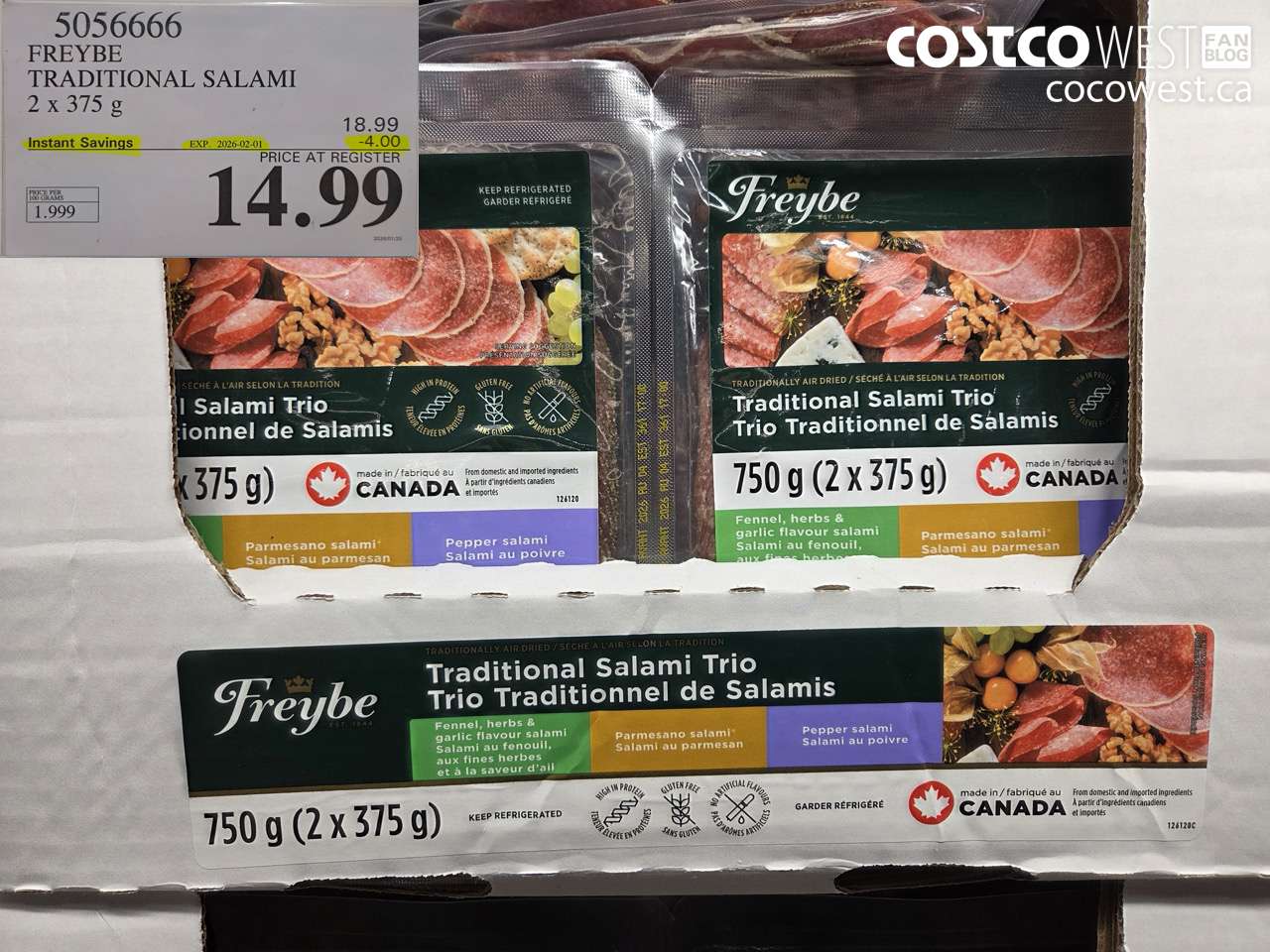 5056666 FREYBE TRADITIONAL SALAMI 2 X 375G ($4.00 INSTANT SAVINGS EXPIRES ON 2026-02-01) $14.99