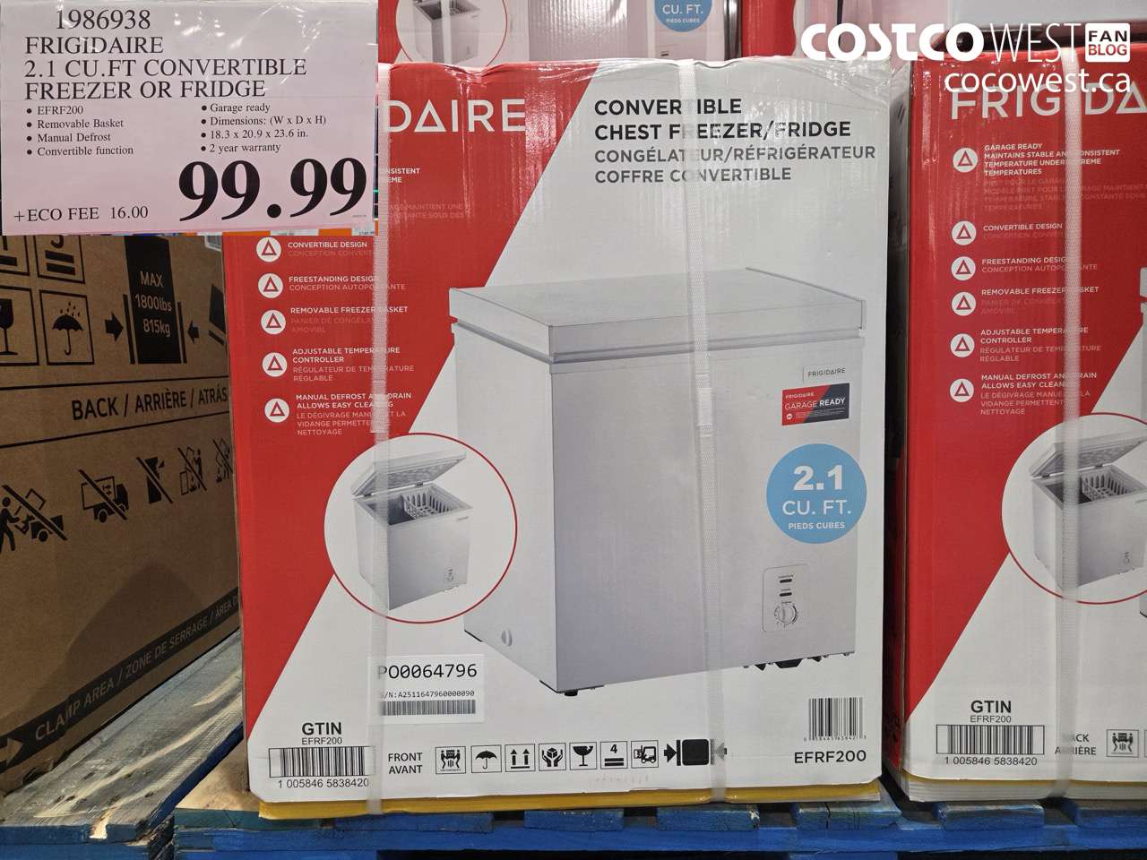 1986938 FRIGIDAIRE 2.1 CU.FT. CONVERTIBLE FREEZER OR FRIDGE $99.99