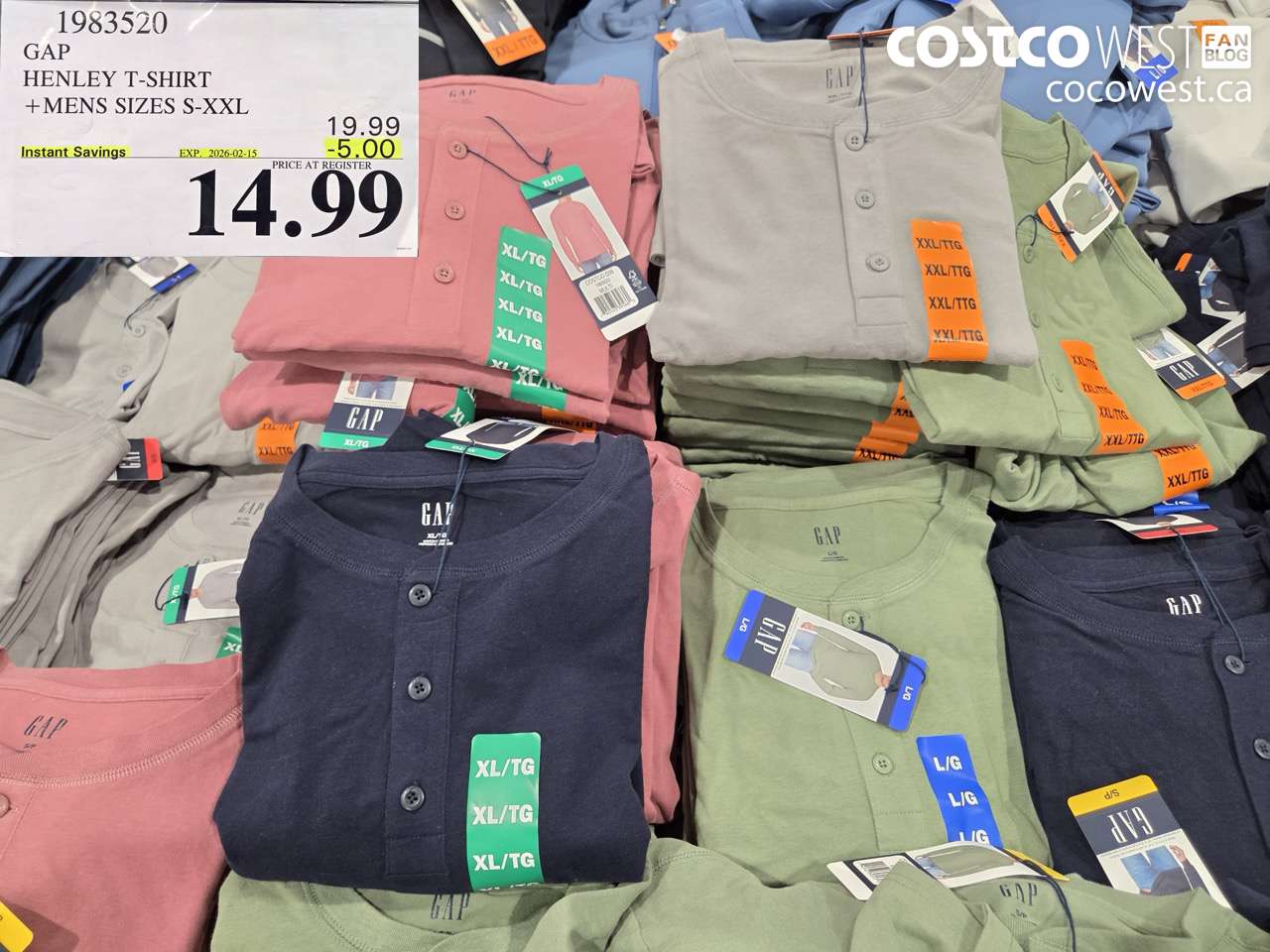 1983520 GAP HENLEY T-SHIRT MENS SIZES S-XXL ($5.00 INSTANT SAVINGS EXPIRES ON 2026-02-15) $14.99