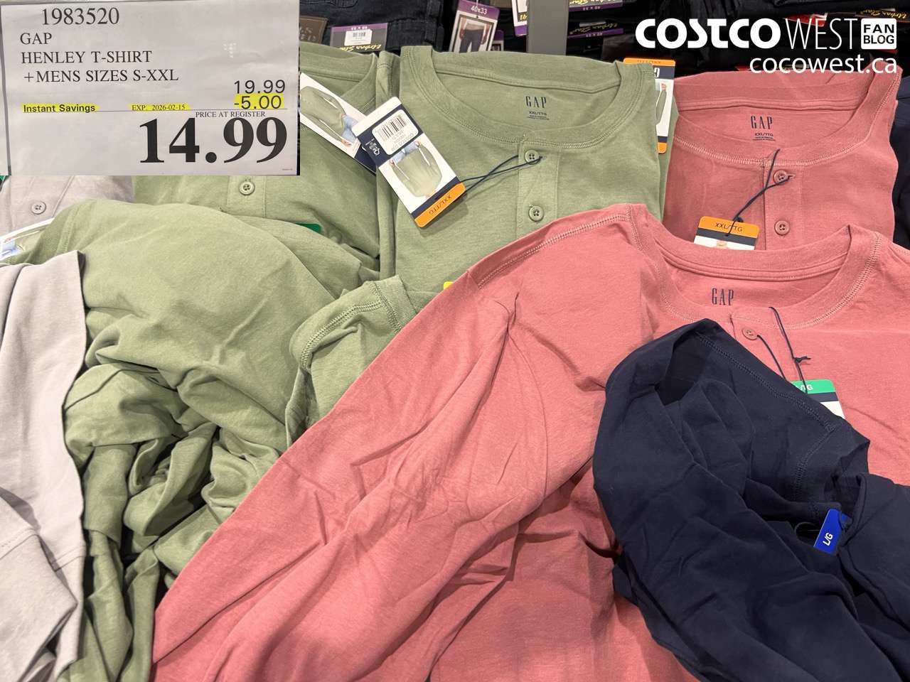 1983520 GAP HENLEY T-SHIRT MENS SIZES S-XXL ($5.00 INSTANT SAVINGS EXPIRES ON 2026-02-15) $14.99