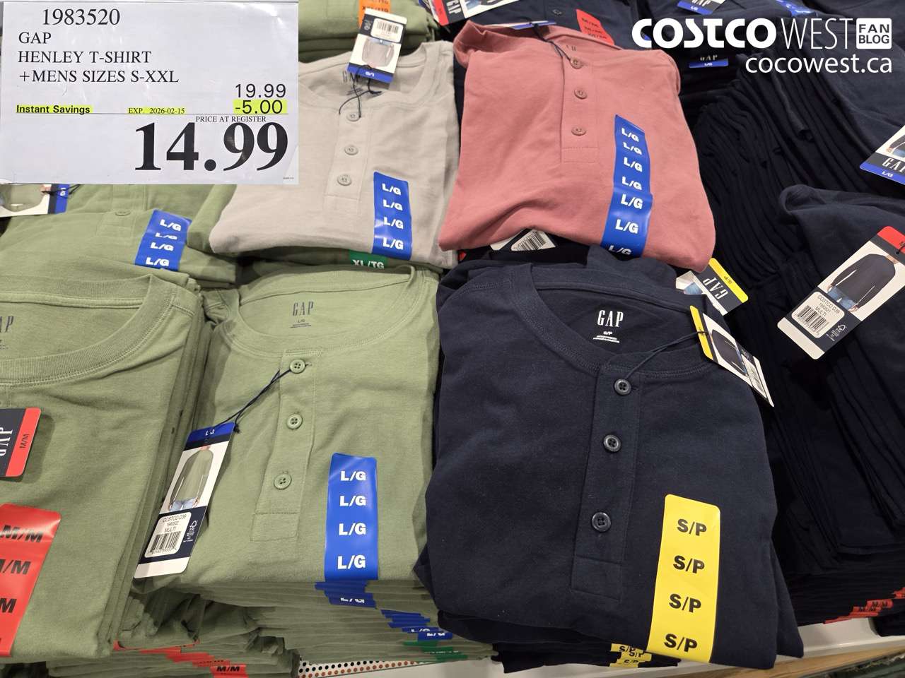 1983520 GAP HENLEY T-SHIRT MENS SIZES S-XXL ($5.00 INSTANT SAVINGS EXPIRES ON 2026-02-15) $14.99