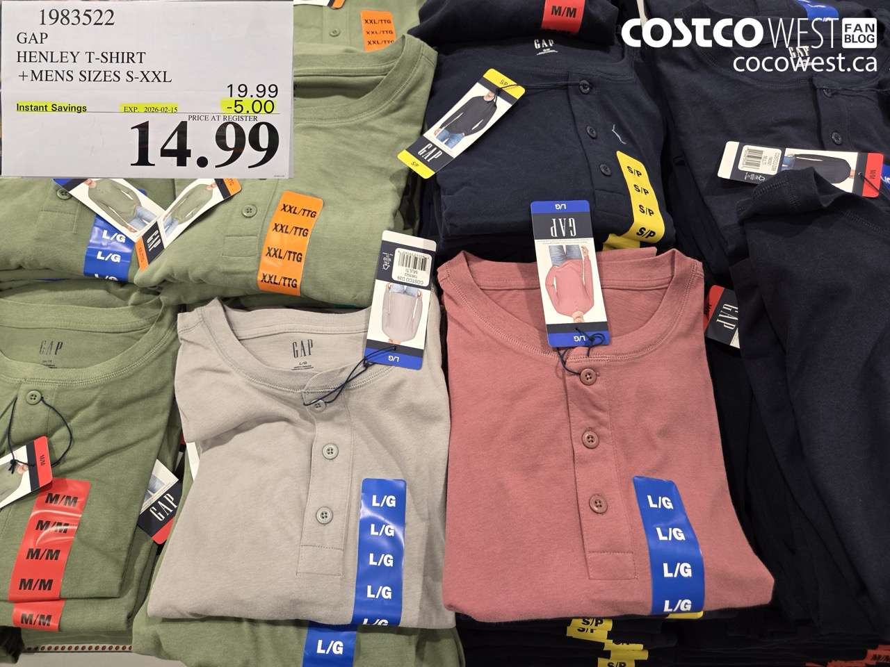 1983522 GAP HENLEY T-SHIRT MENS SIZES S-XXL ($5.00 INSTANT SAVINGS EXPIRES ON 2026-02-15) $14.99