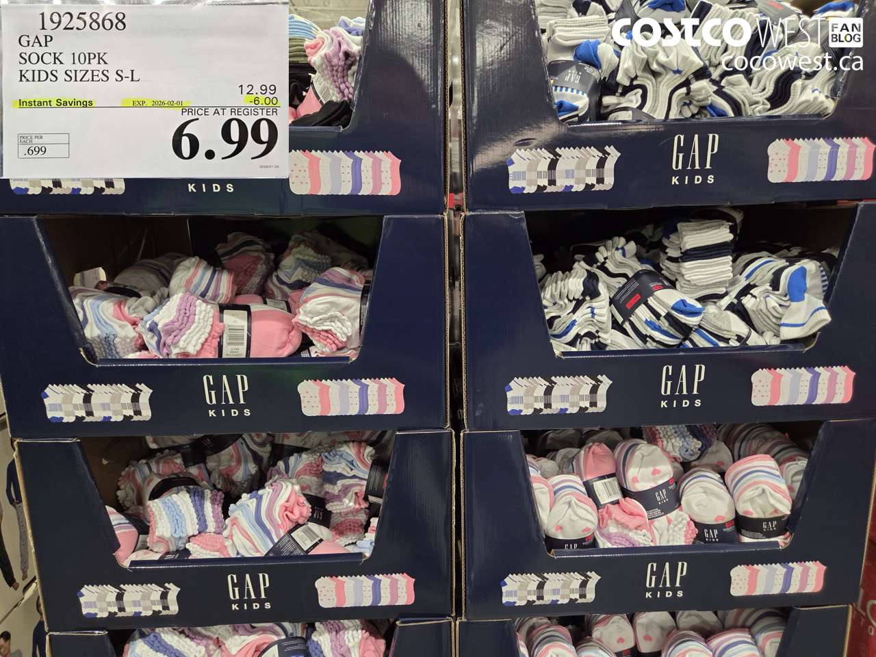 1925868 GAP SOCK 10PK KIDS SIZES S-L ($6.00 INSTANT SAVINGS EXPIRES ON 2026-02-01) $6.99