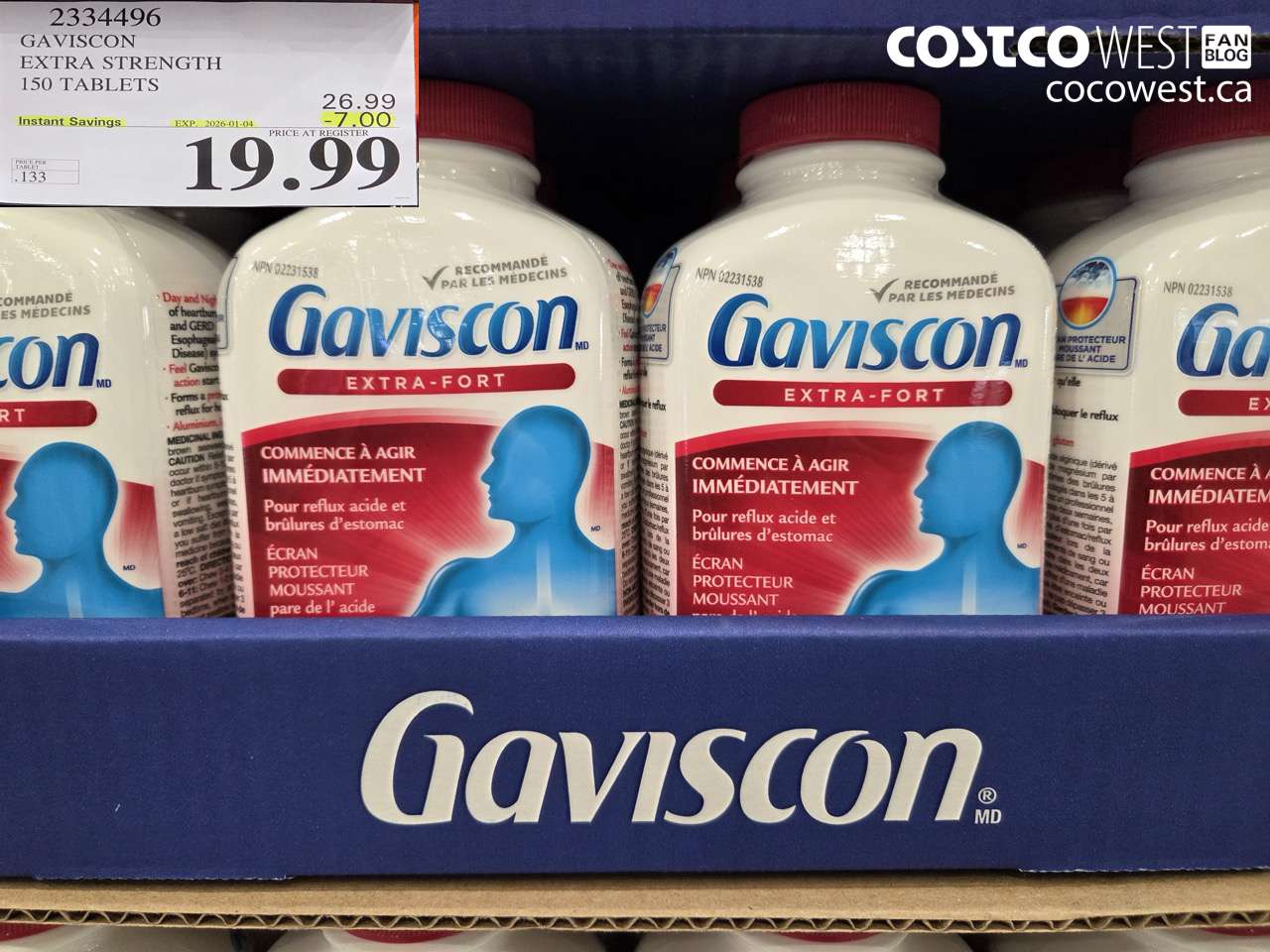 2334496 GAVISCON EXTRA STRENGTH 150 TABLETS ($7.00 INSTANT SAVINGS EXPIRES ON 2026-01-04) $19.99
