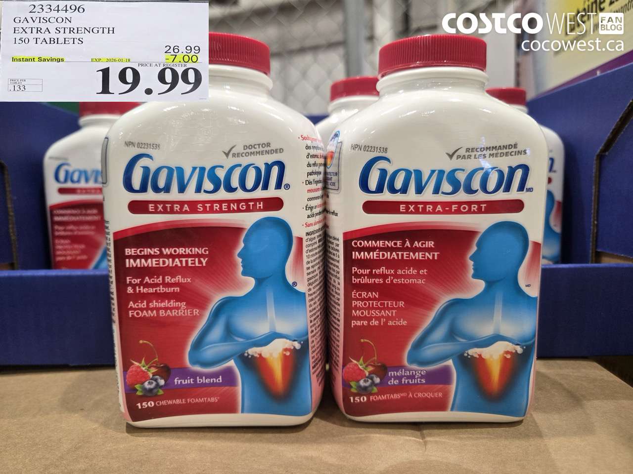 2334496 GAVISCON EXTRA STRENGTH 150 TABLETS ($7.00 INSTANT SAVINGS EXPIRES ON 2026-01-18) $19.99