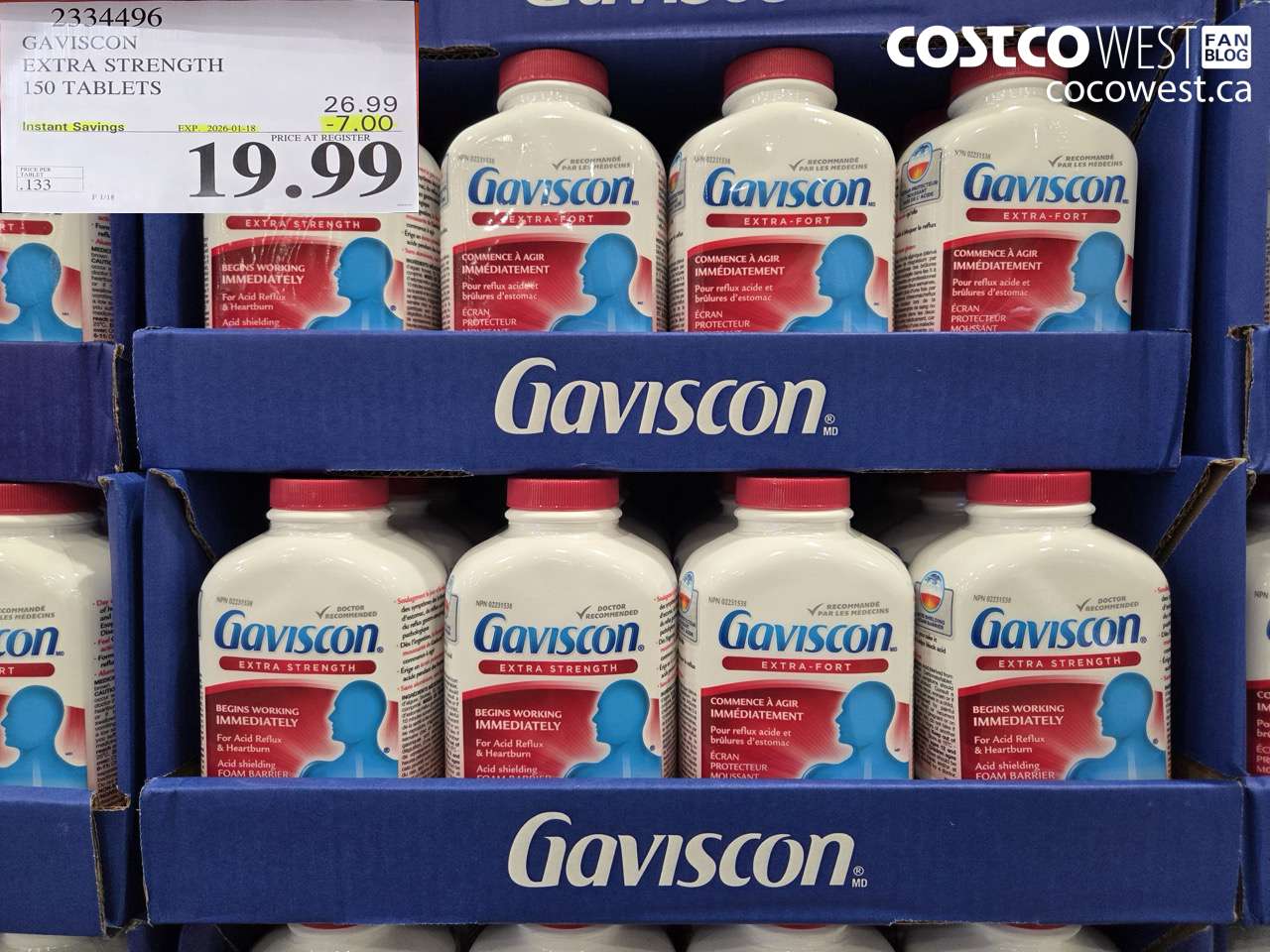 2334496 GAVISCON EXTRA STRENGTH 150 TABLETS ($7.00 INSTANT SAVINGS EXPIRES ON 2026-01-18) $19.99
