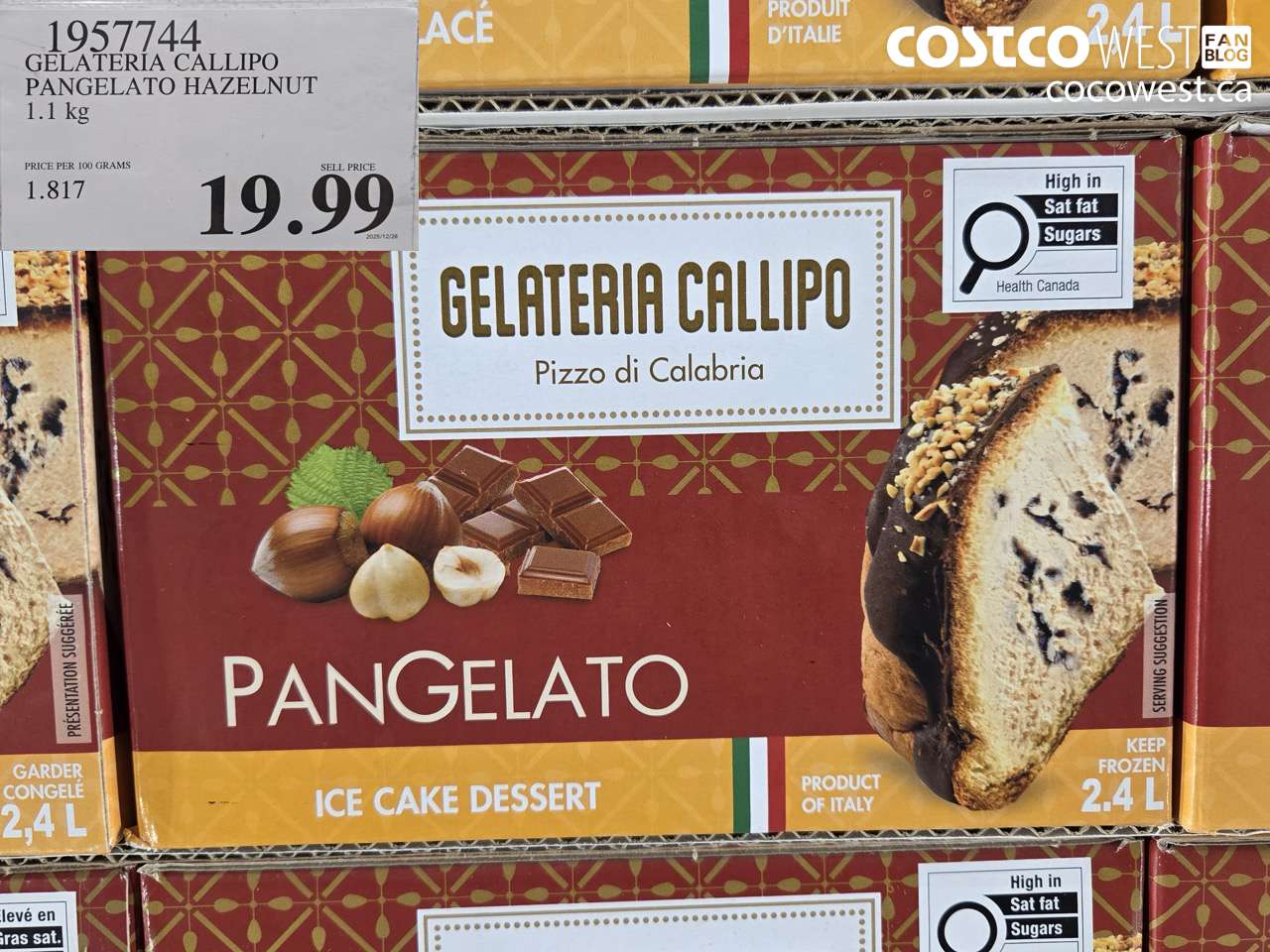 1957744 GELATERIA CALLIPO PANGELATO HAZELNUT 1.1 kg $19.99