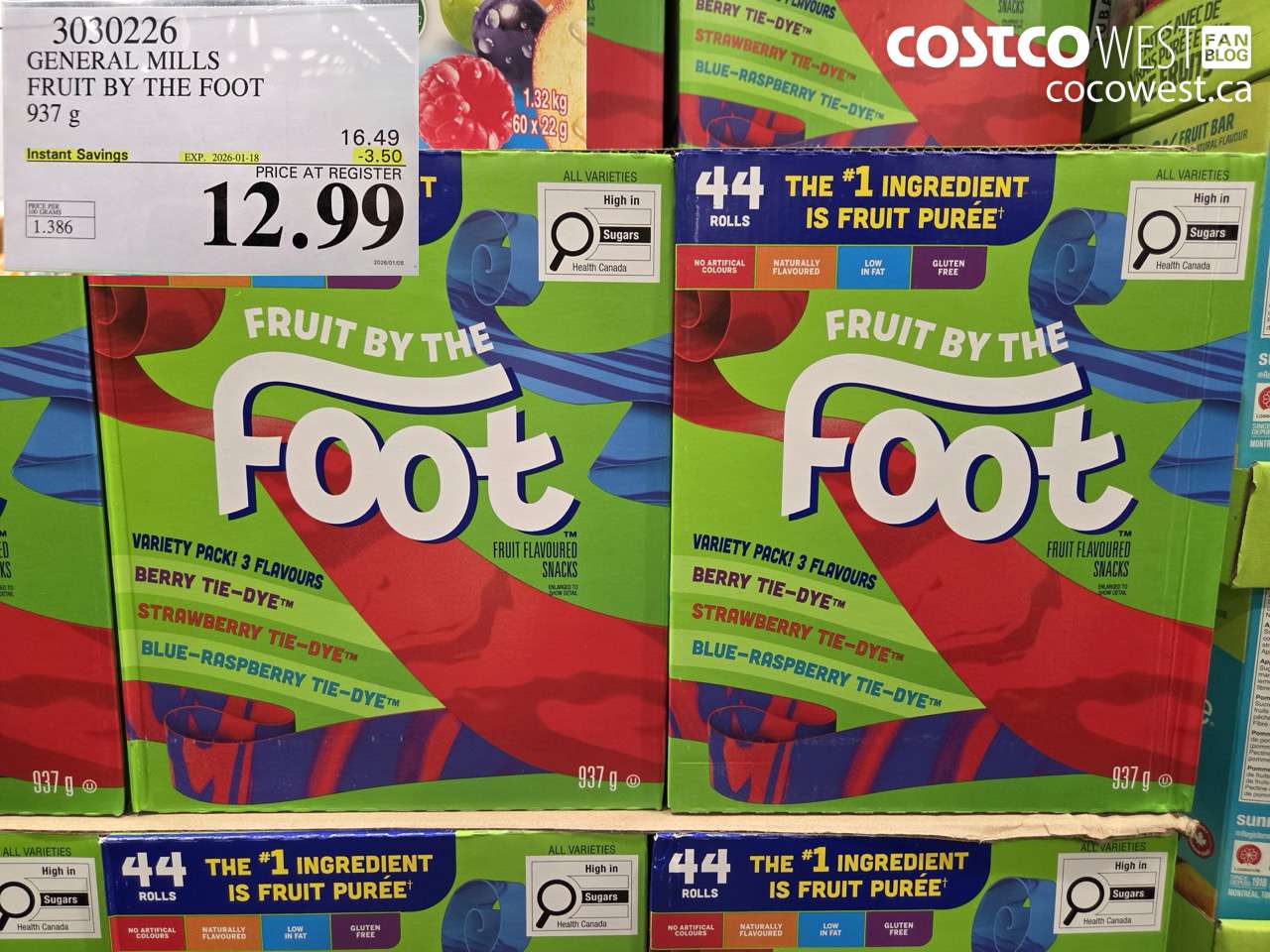 3030226 GENERAL MILLS FRUIT BY THE FOOT 937 g ($3.50 INSTANT SAVINGS EXPIRES ON 2026-01-18) $12.99