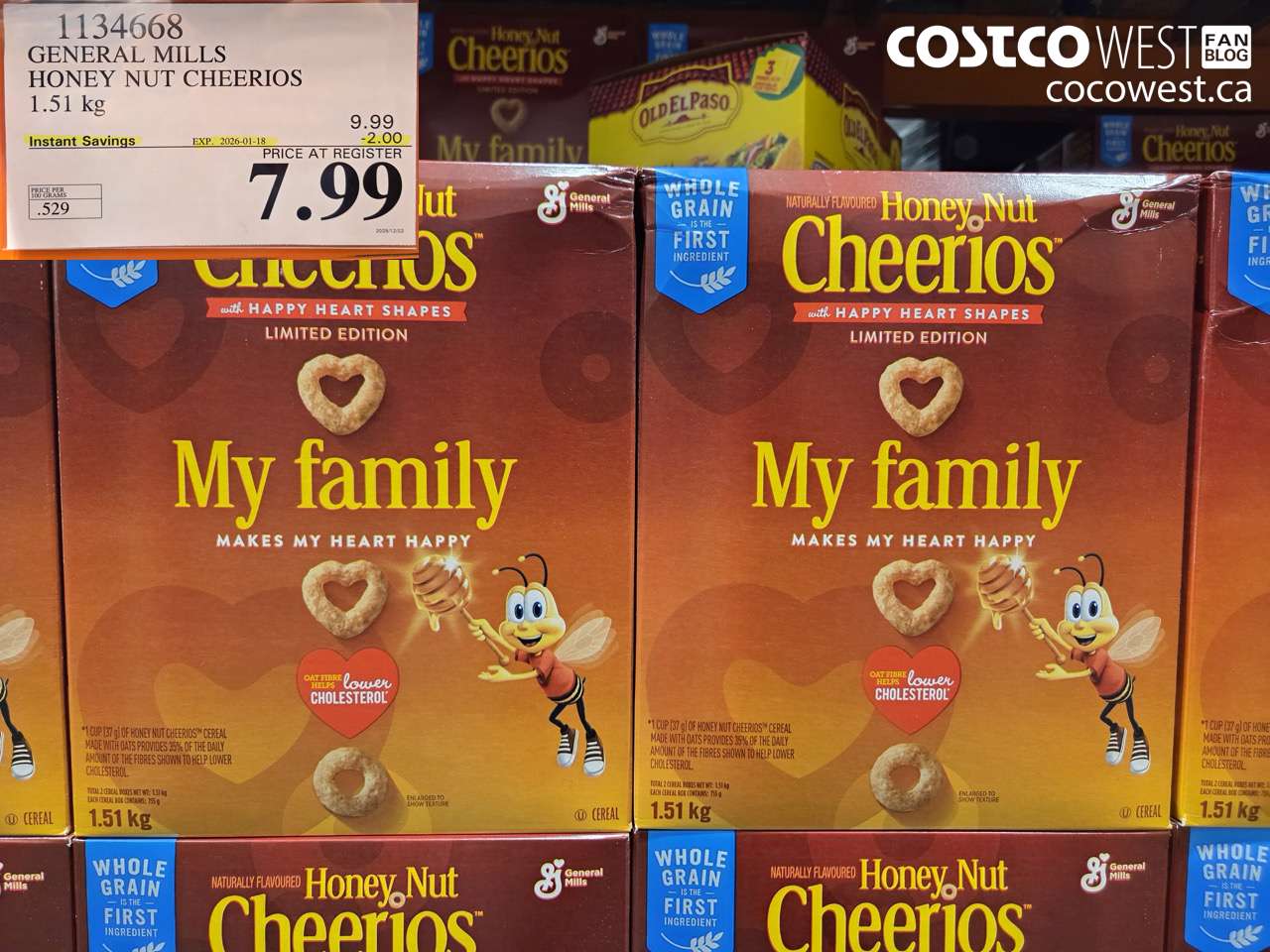 1134668 GENERAL MILLS HONEY NUT CHEERIOS 1.51 kg ($2.00 INSTANT SAVINGS EXPIRES ON 2026-01-18) $7.99